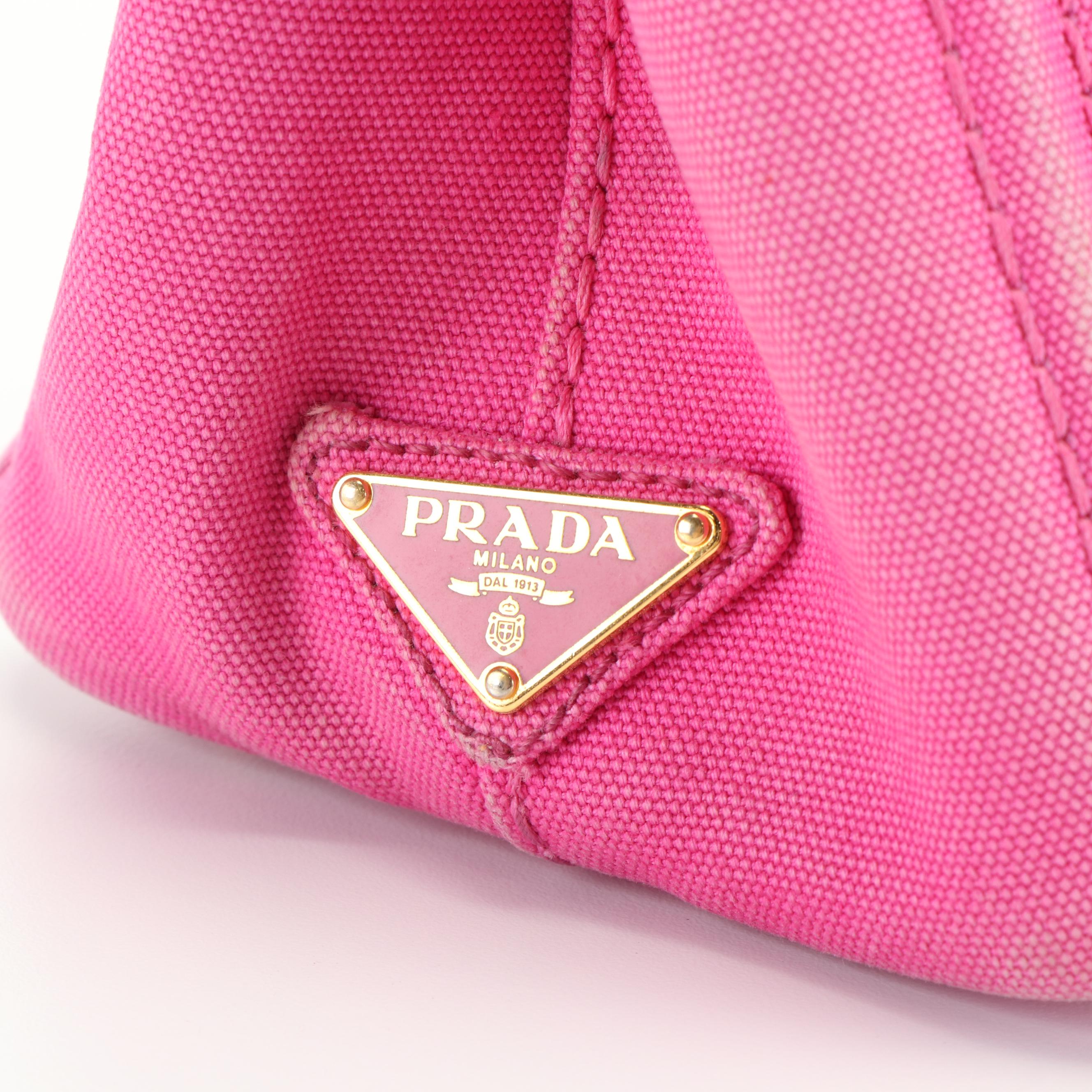 Prada Small Canapa Logo Satchel in Pink Canvas