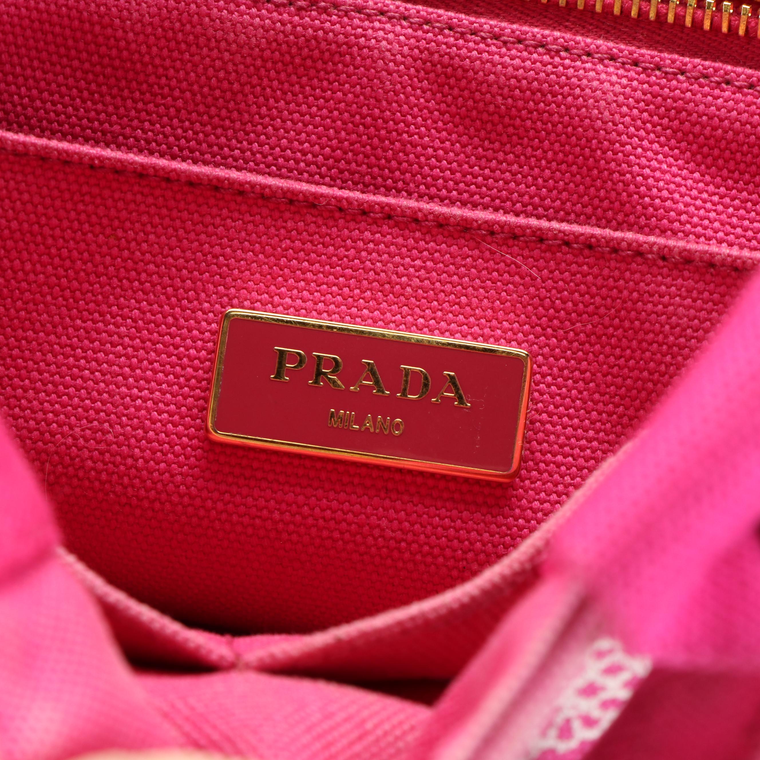 Prada Small Canapa Logo Satchel in Pink Canvas