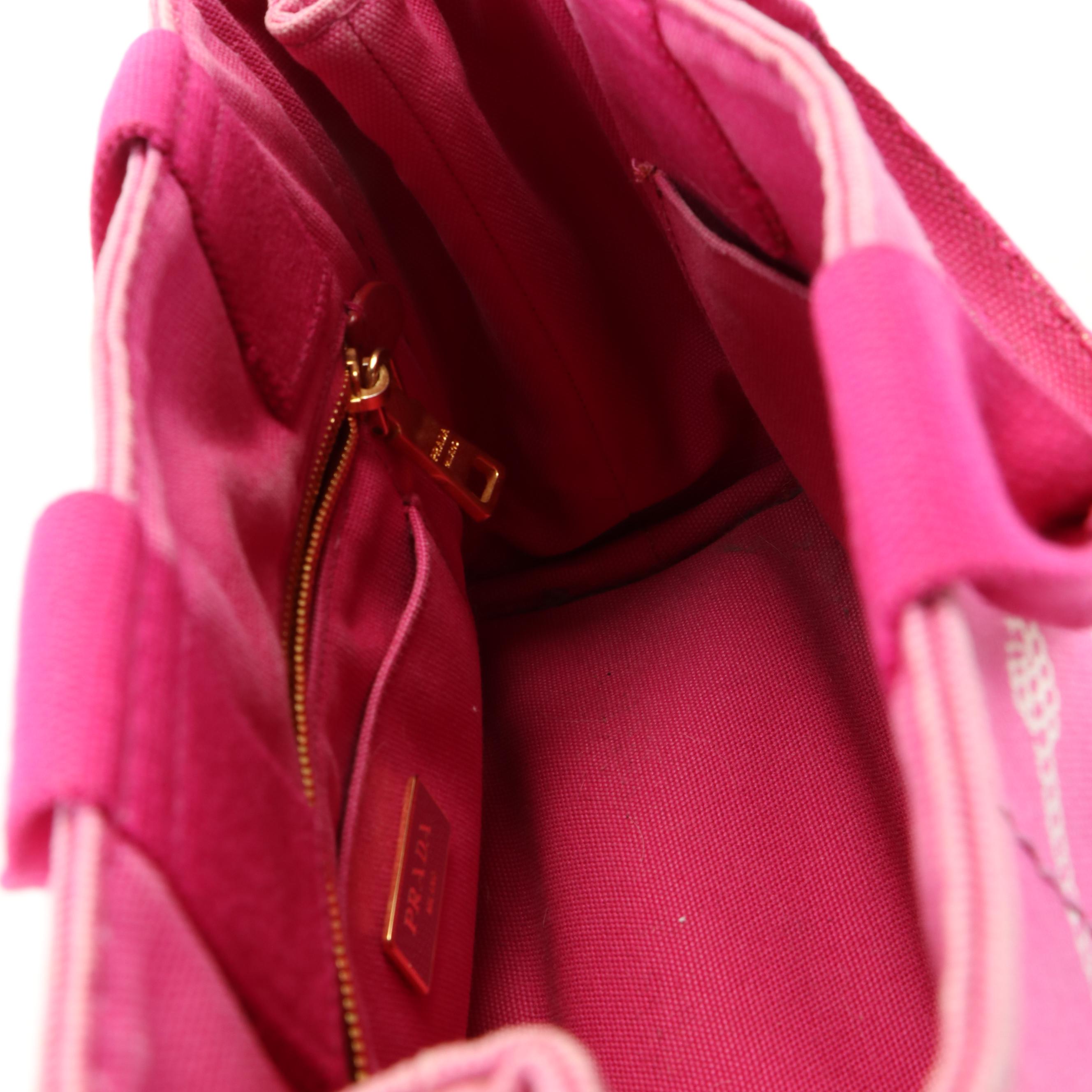 Prada Small Canapa Logo Satchel in Pink Canvas