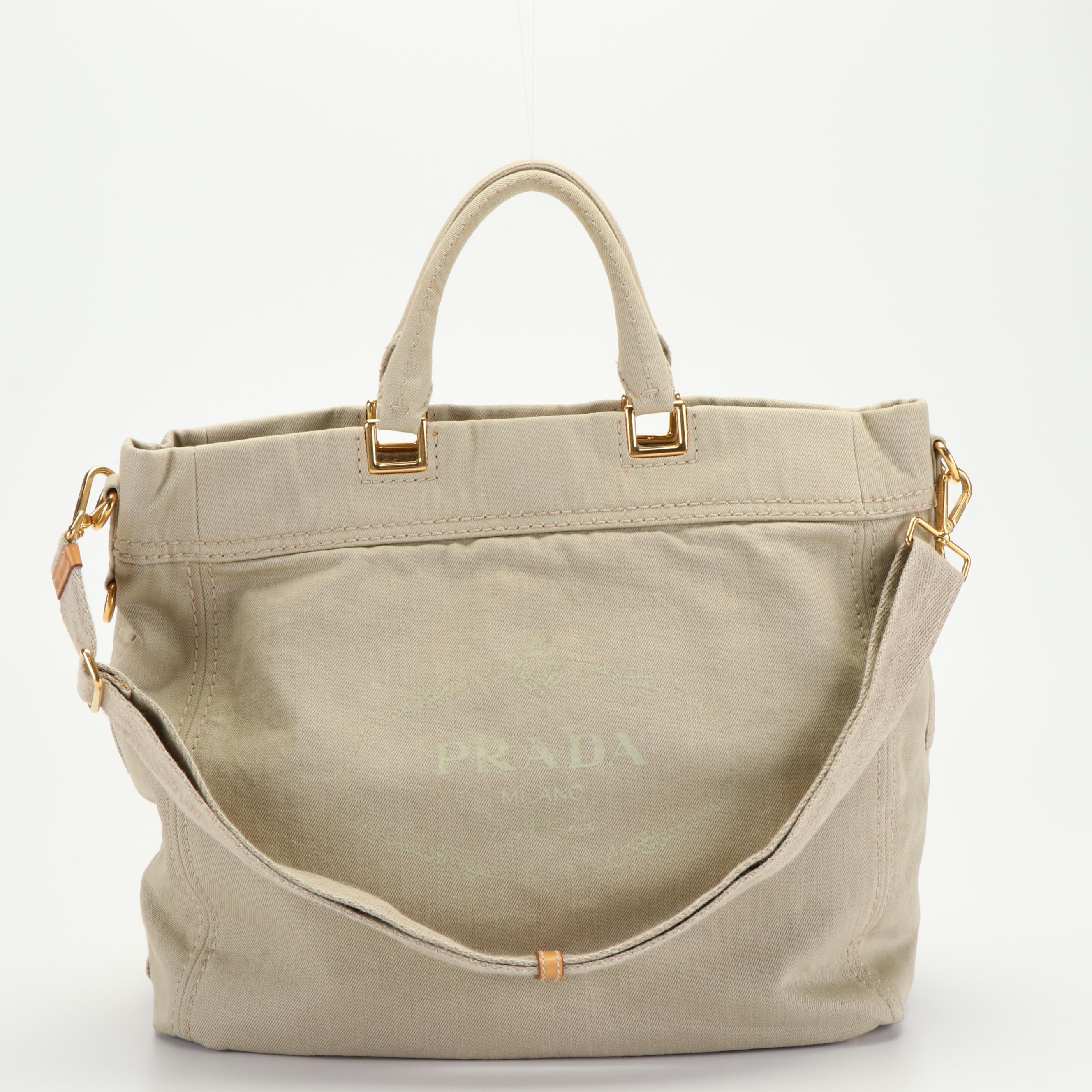 Prada Canapa Logo Tote with Strap in Beige Canvas
