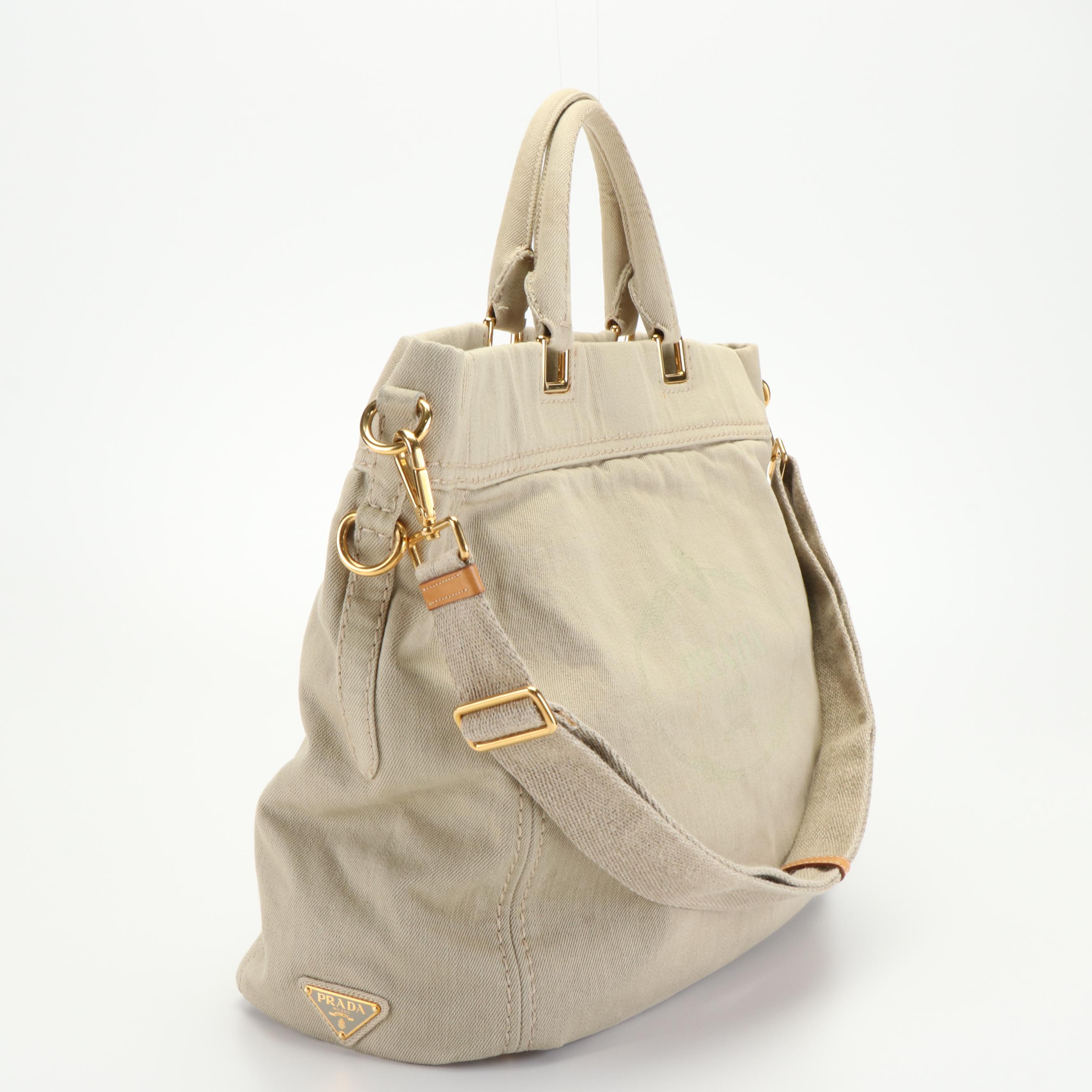 Prada Canapa Logo Tote with Strap in Beige Canvas