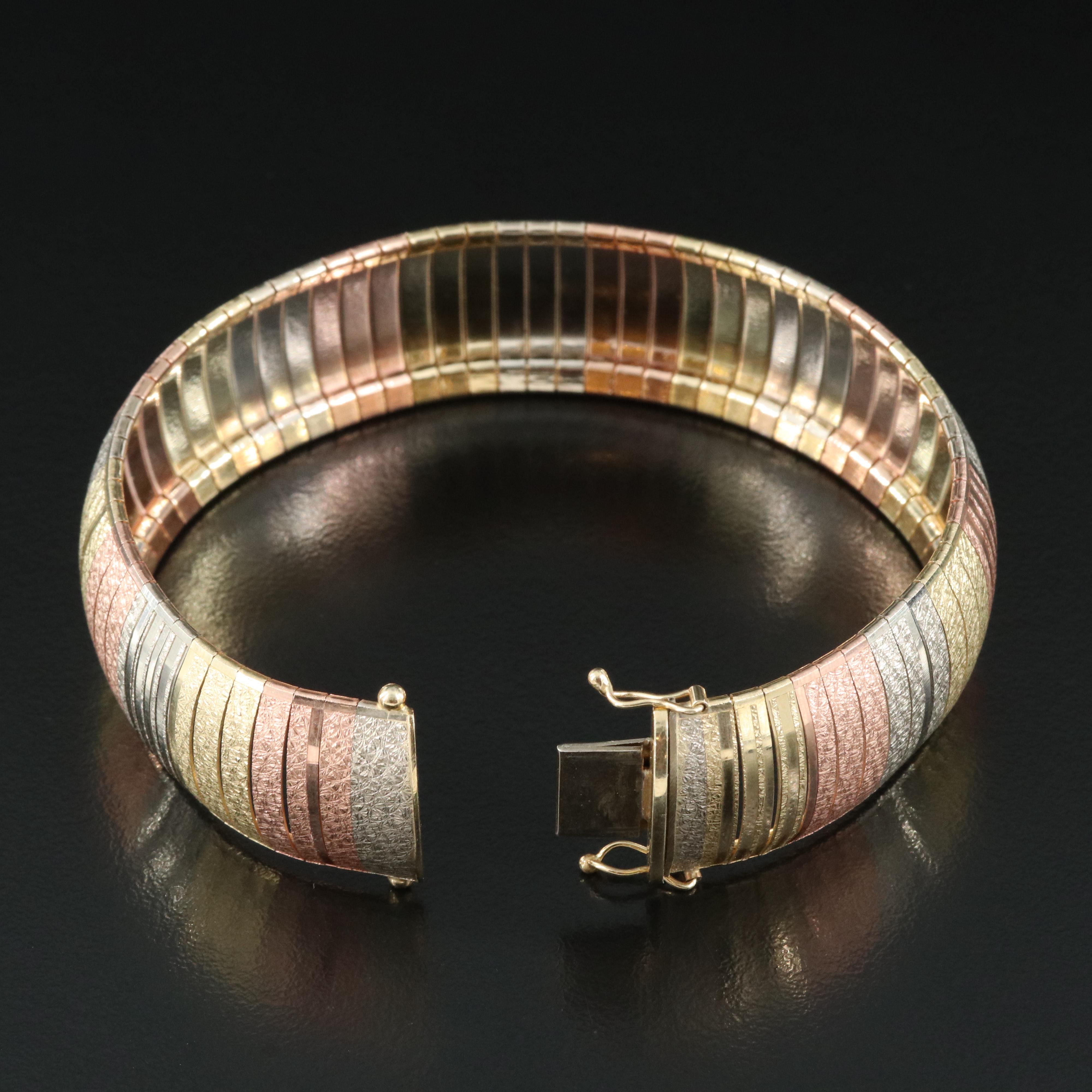 Italian 14K Tri-Color Omega Chain Bracelet