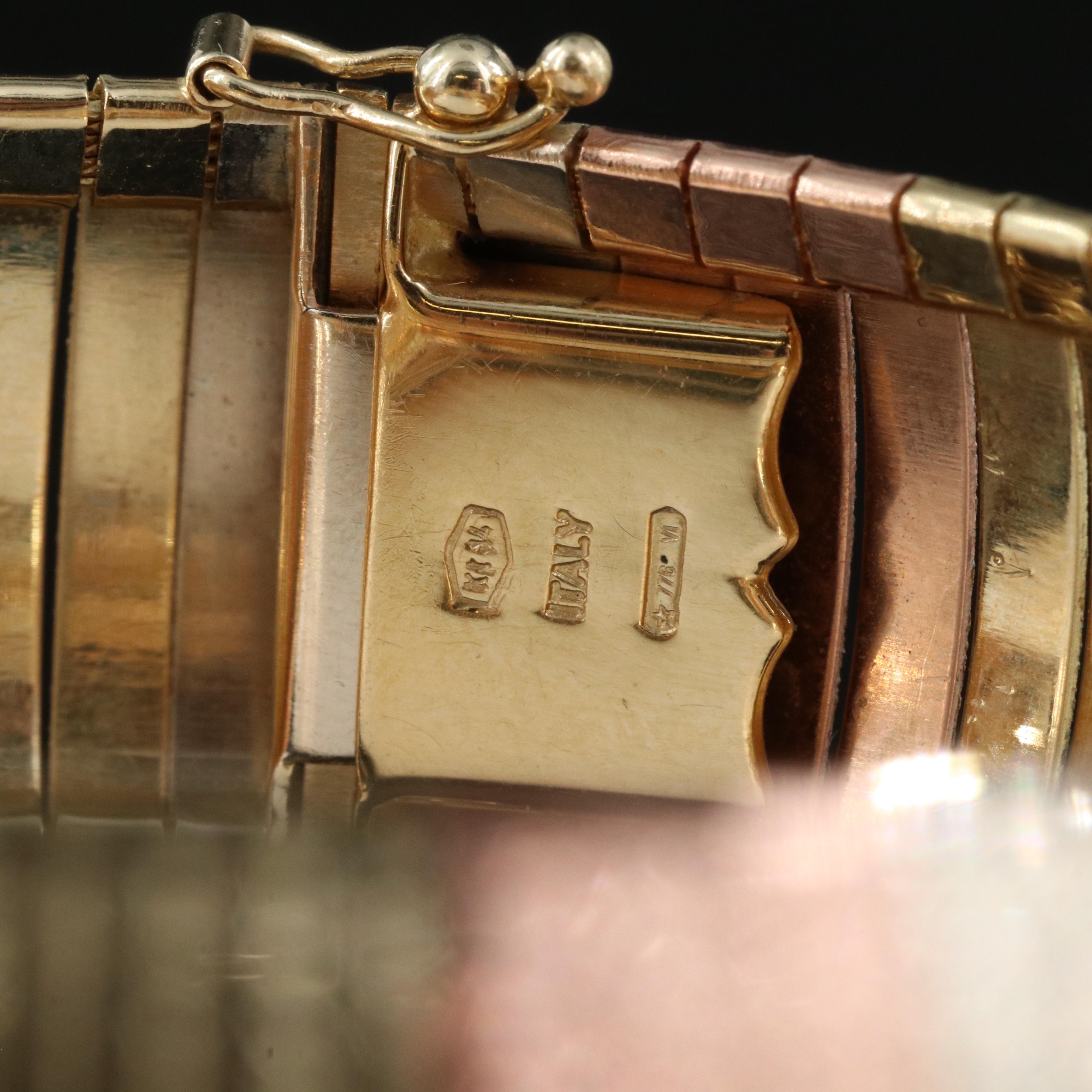 Italian 14K Tri-Color Omega Chain Bracelet