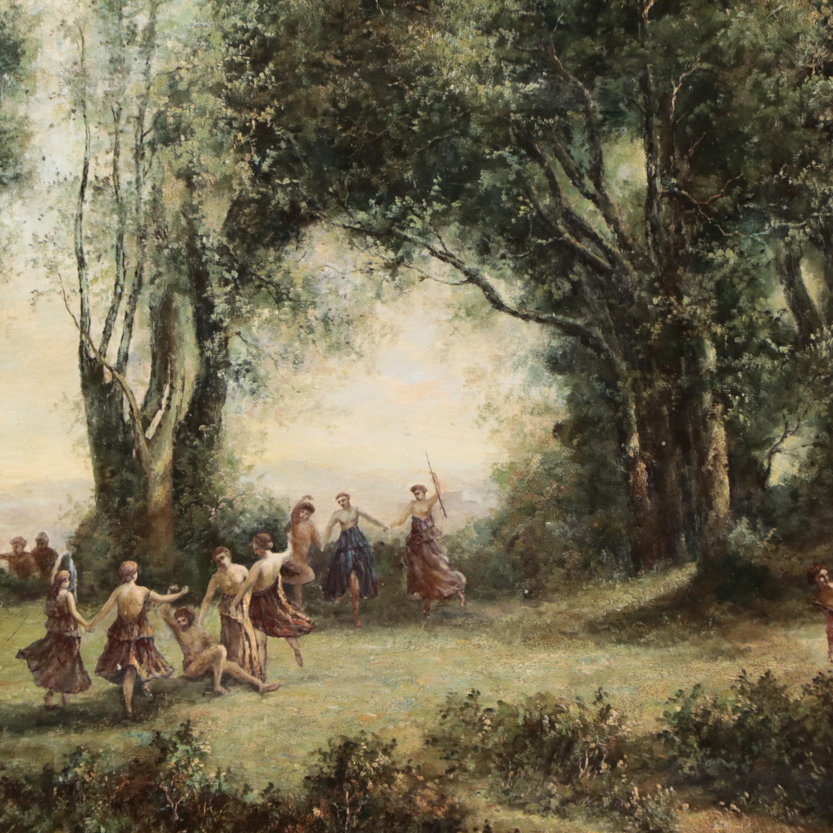 Neoclassical Oil Painting of Figures Dancing in a Landscape