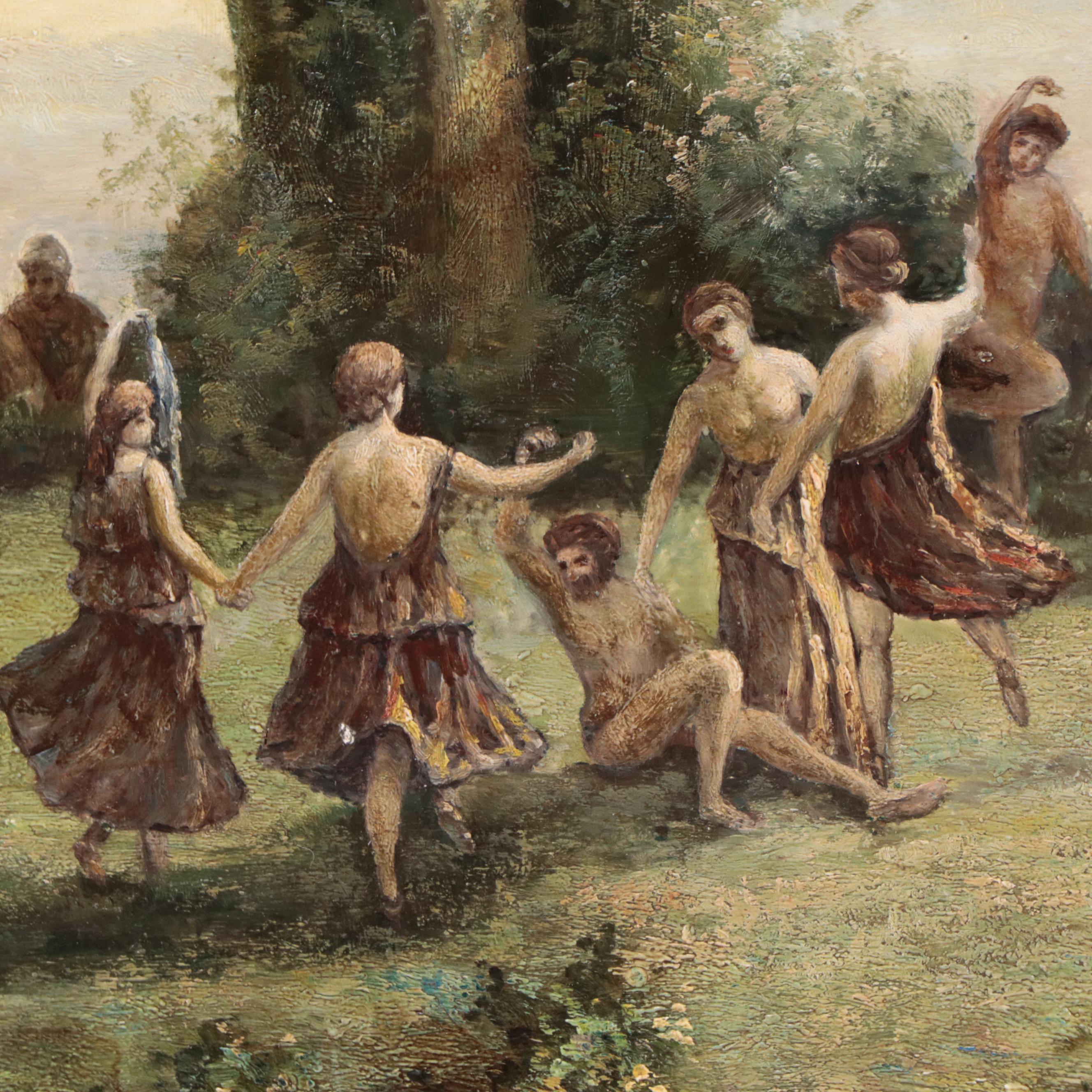 Neoclassical Oil Painting of Figures Dancing in a Landscape