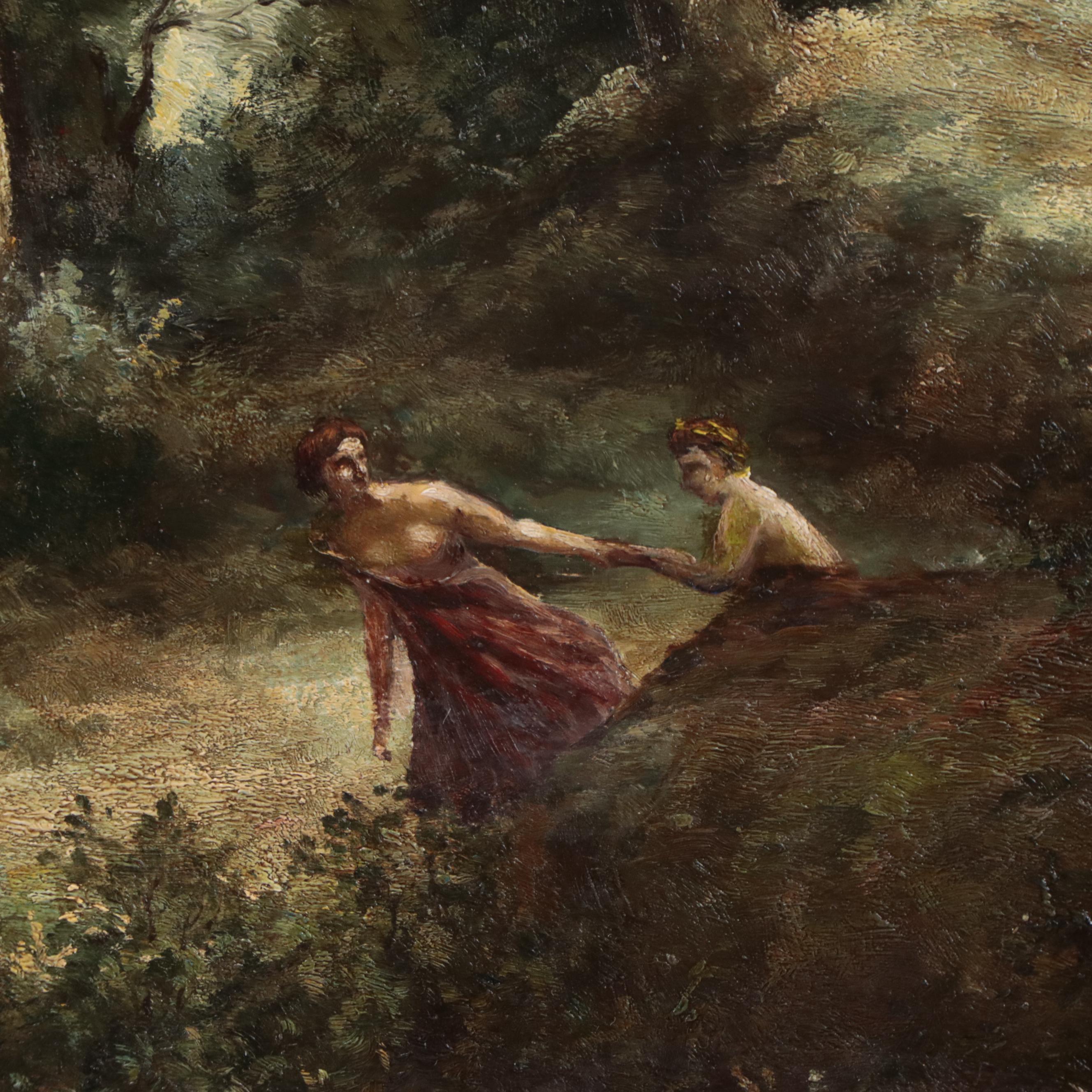 Neoclassical Oil Painting of Figures Dancing in a Landscape