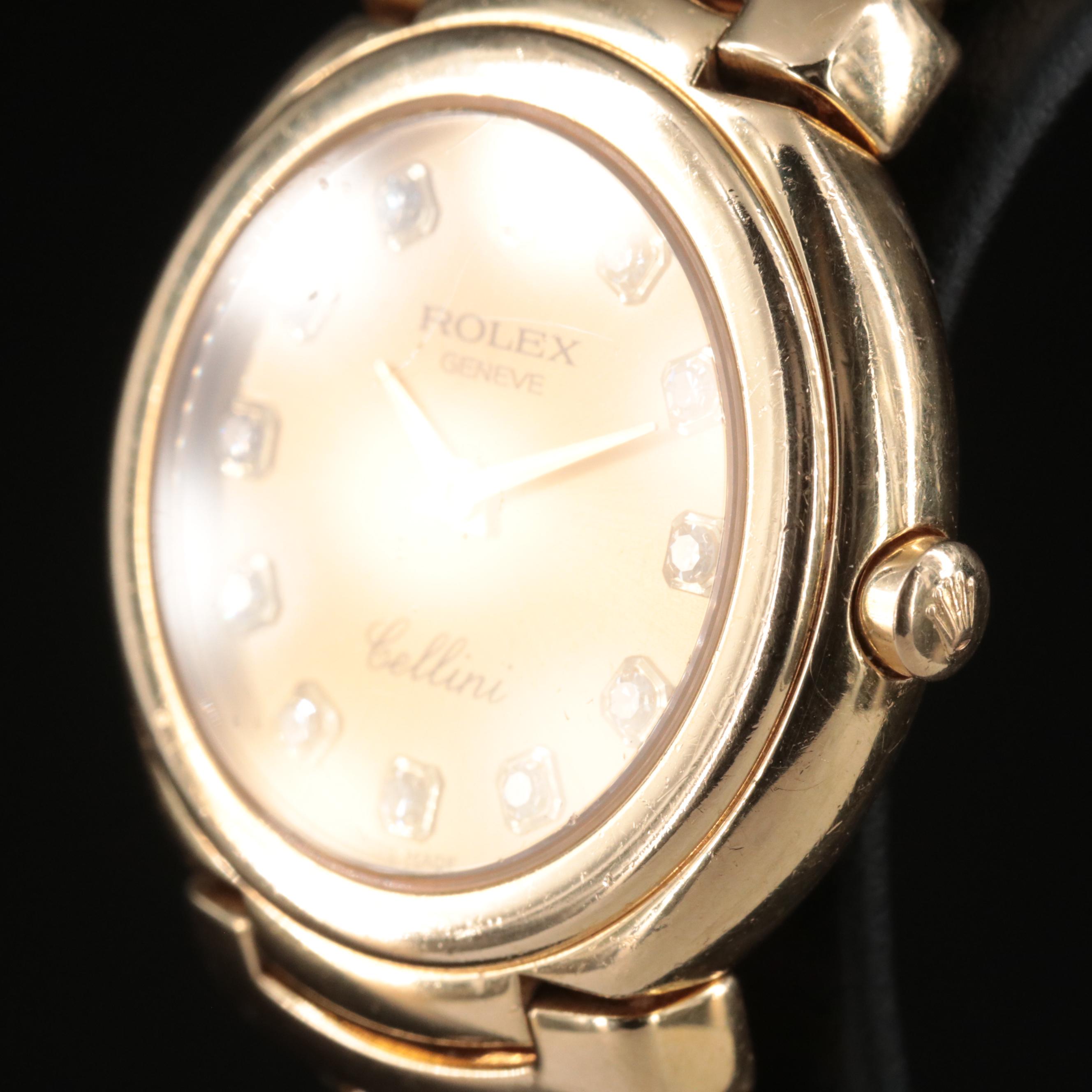18K Rolex Factory Diamond Dial Cellini Watch
