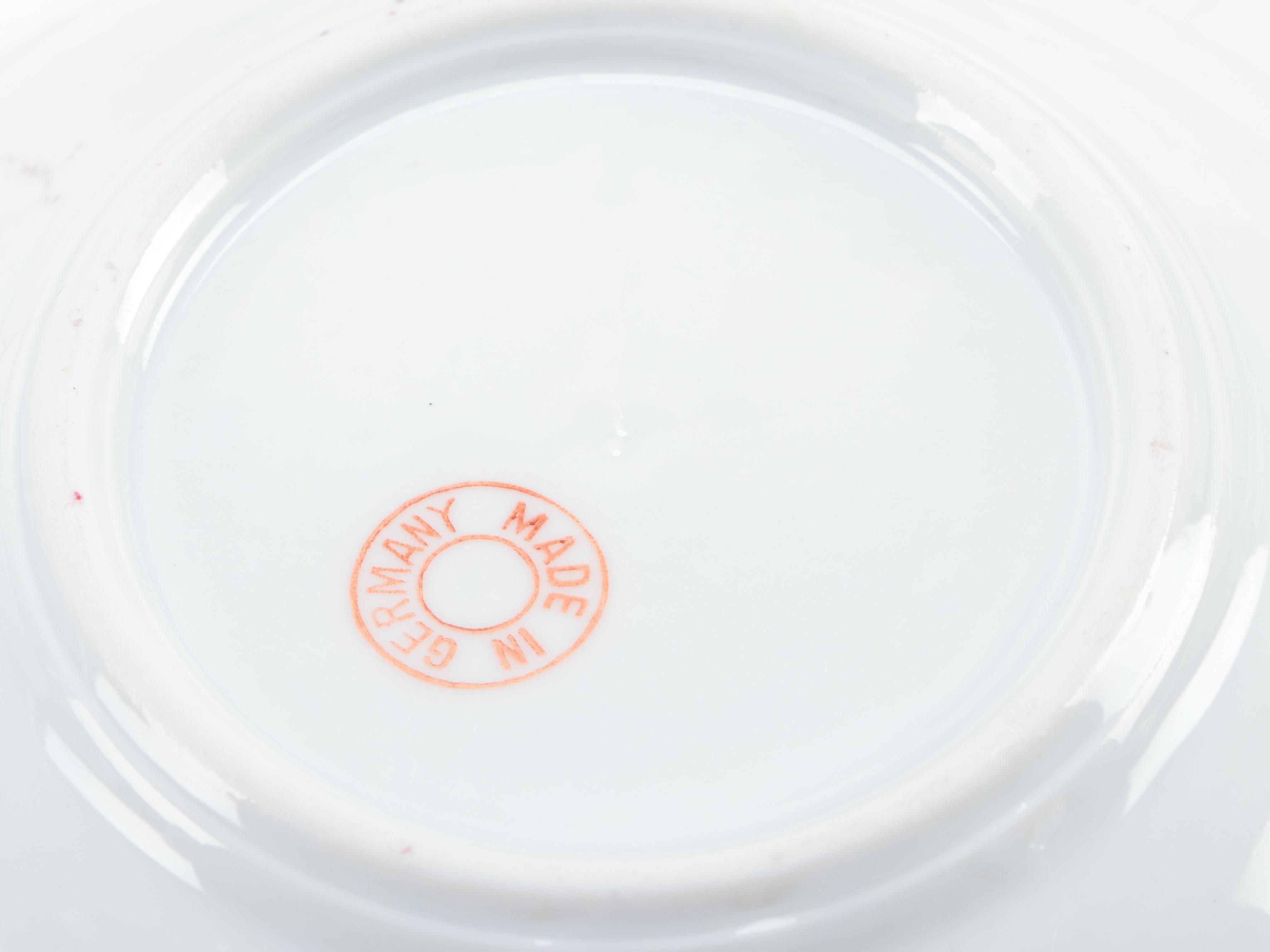 German  Porcelain Rose Pattern Bowls and Plates, Early 20th Century