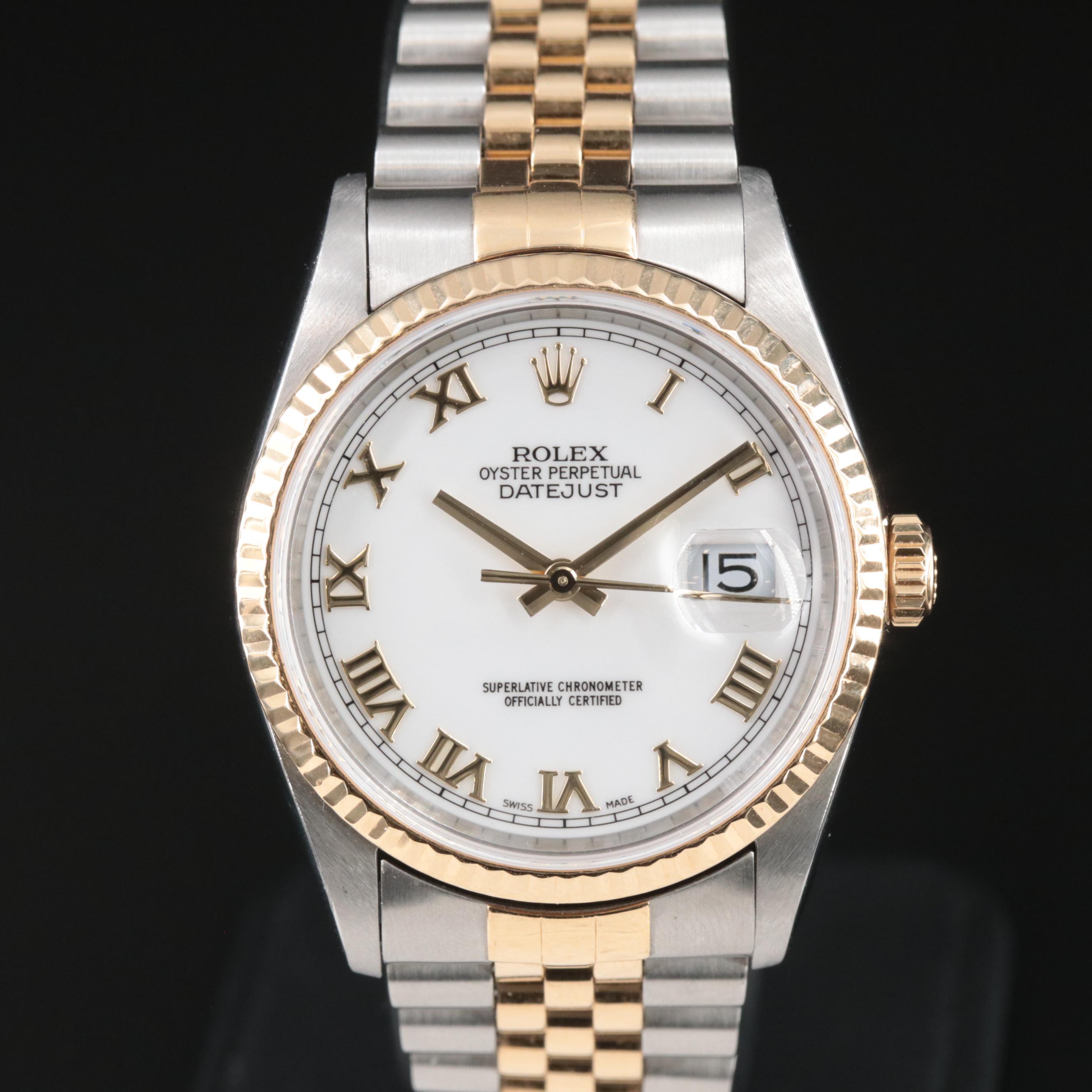 1996 Rolex Two-Tone White Roman Datejust Watch