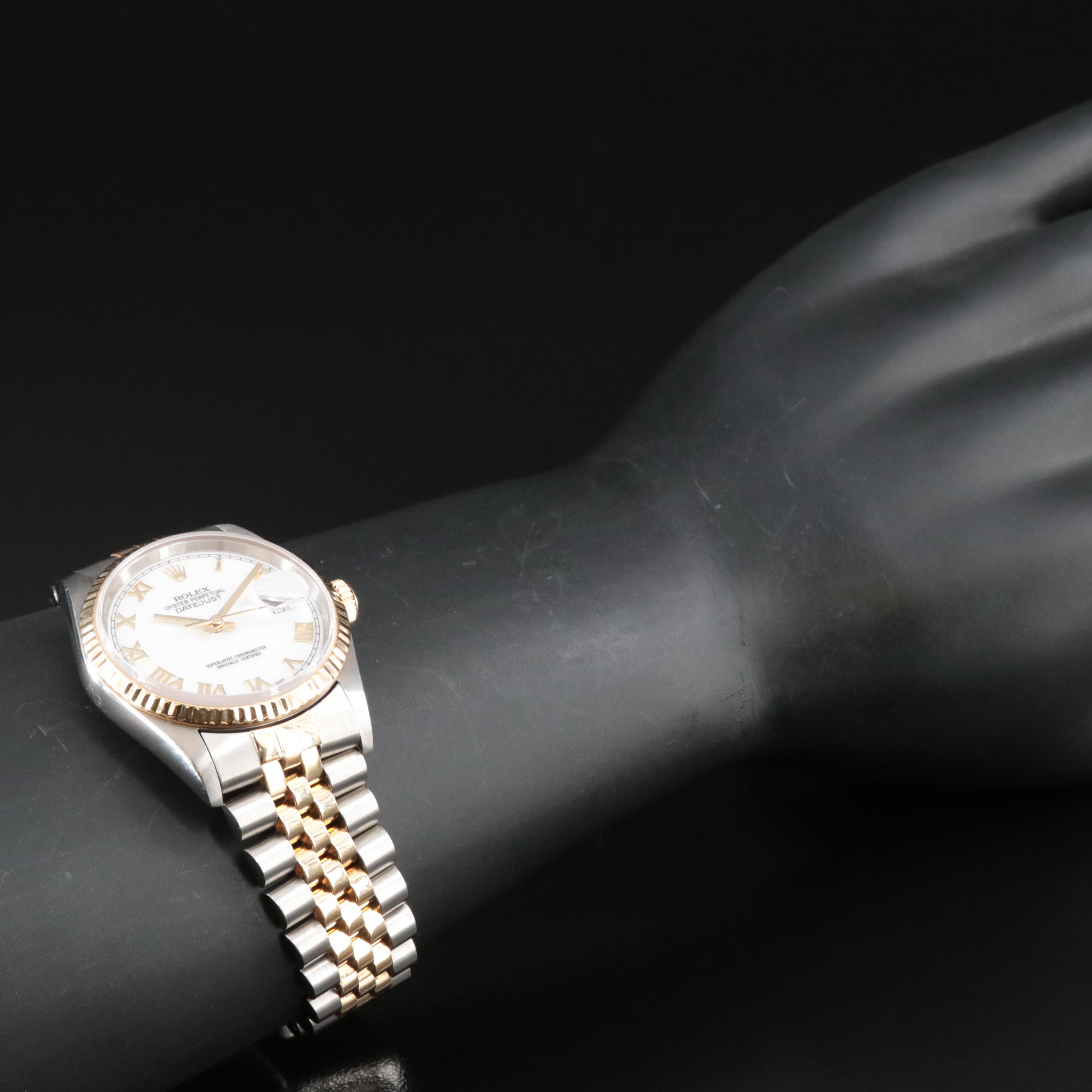 1996 Rolex Two-Tone White Roman Datejust Watch