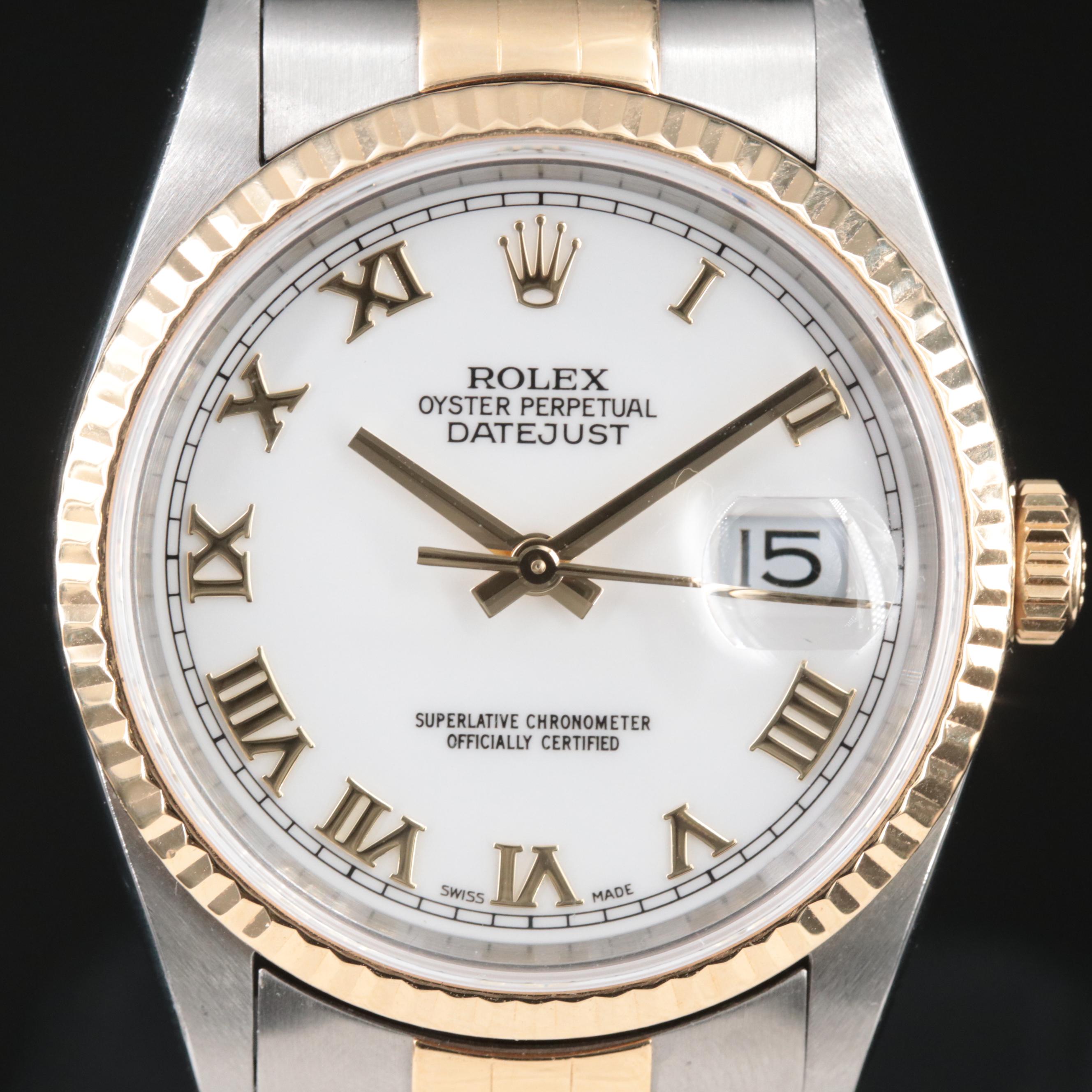 1996 Rolex Two-Tone White Roman Datejust Watch