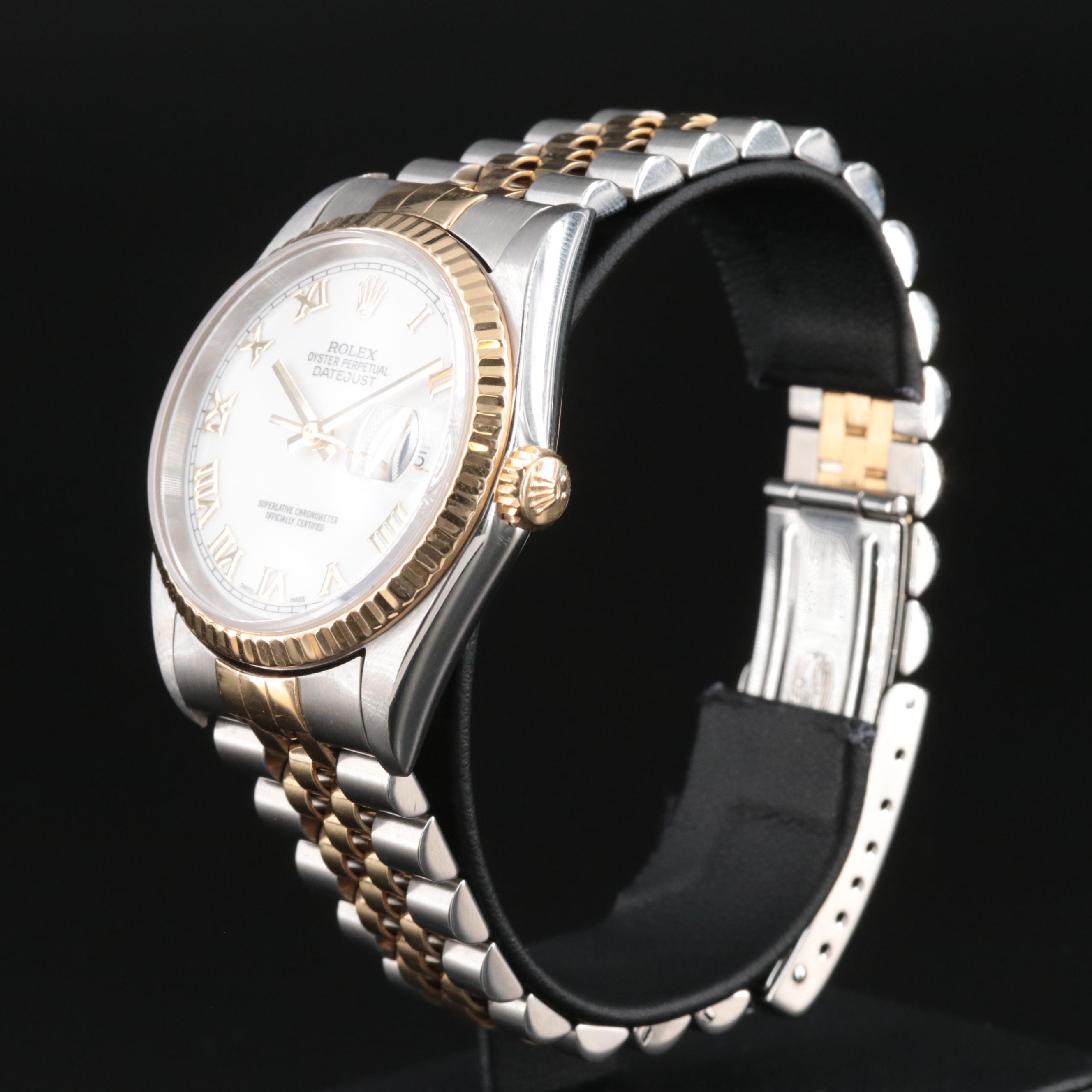 1996 Rolex Two-Tone White Roman Datejust Watch