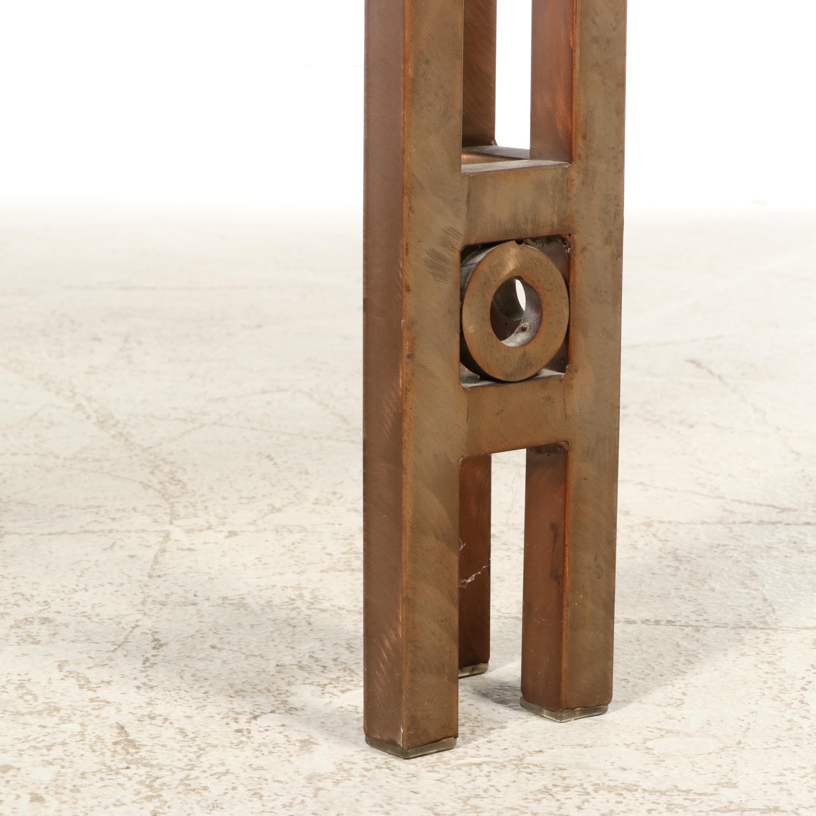 Modernist Style Bronzed Finish Metal Dining Table with Glass Top