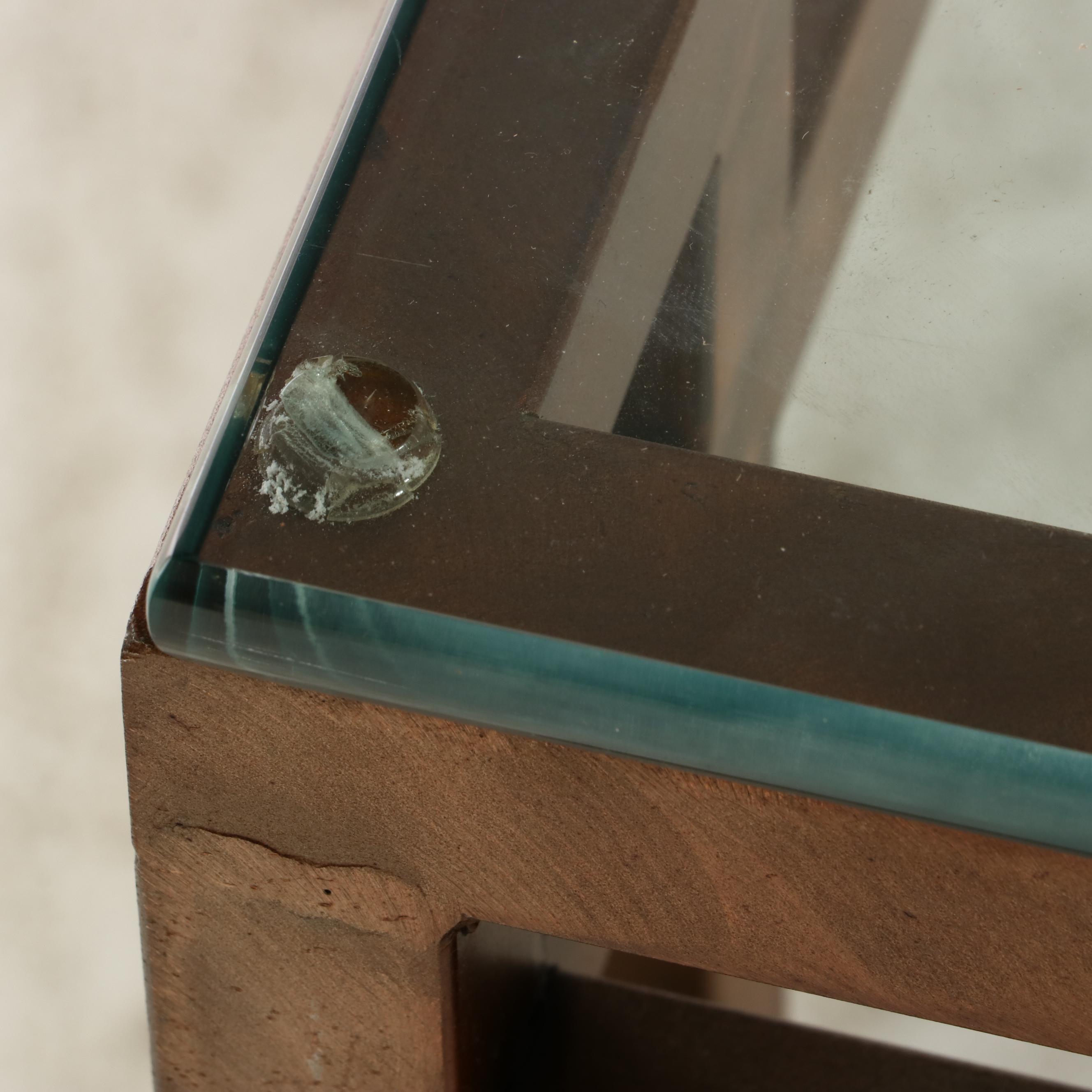 Modernist Style Bronzed Finish Metal Dining Table with Glass Top