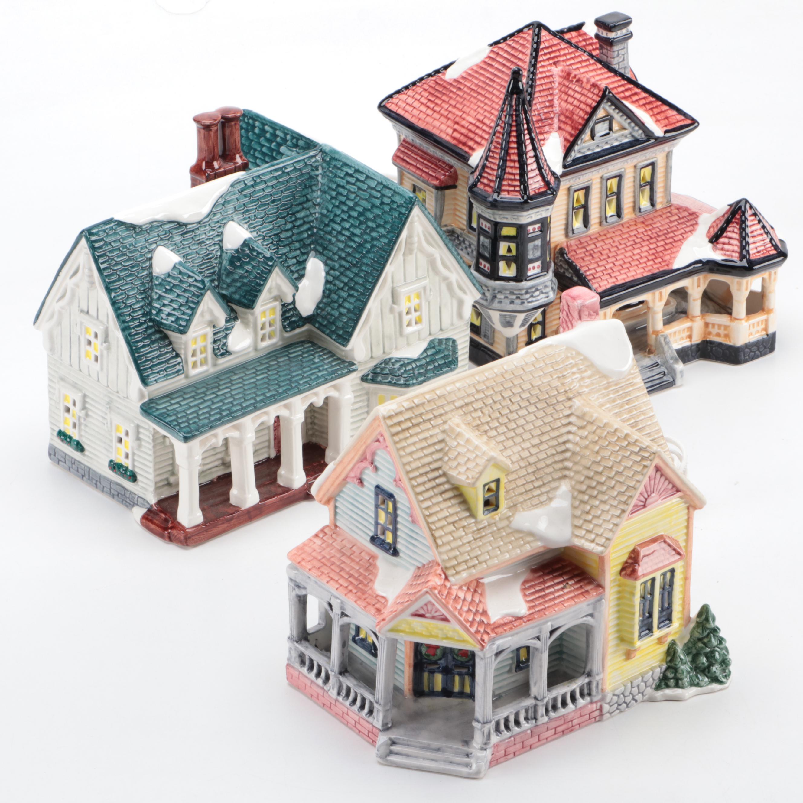 Ceramic Illuminated Christmas Village Buildings