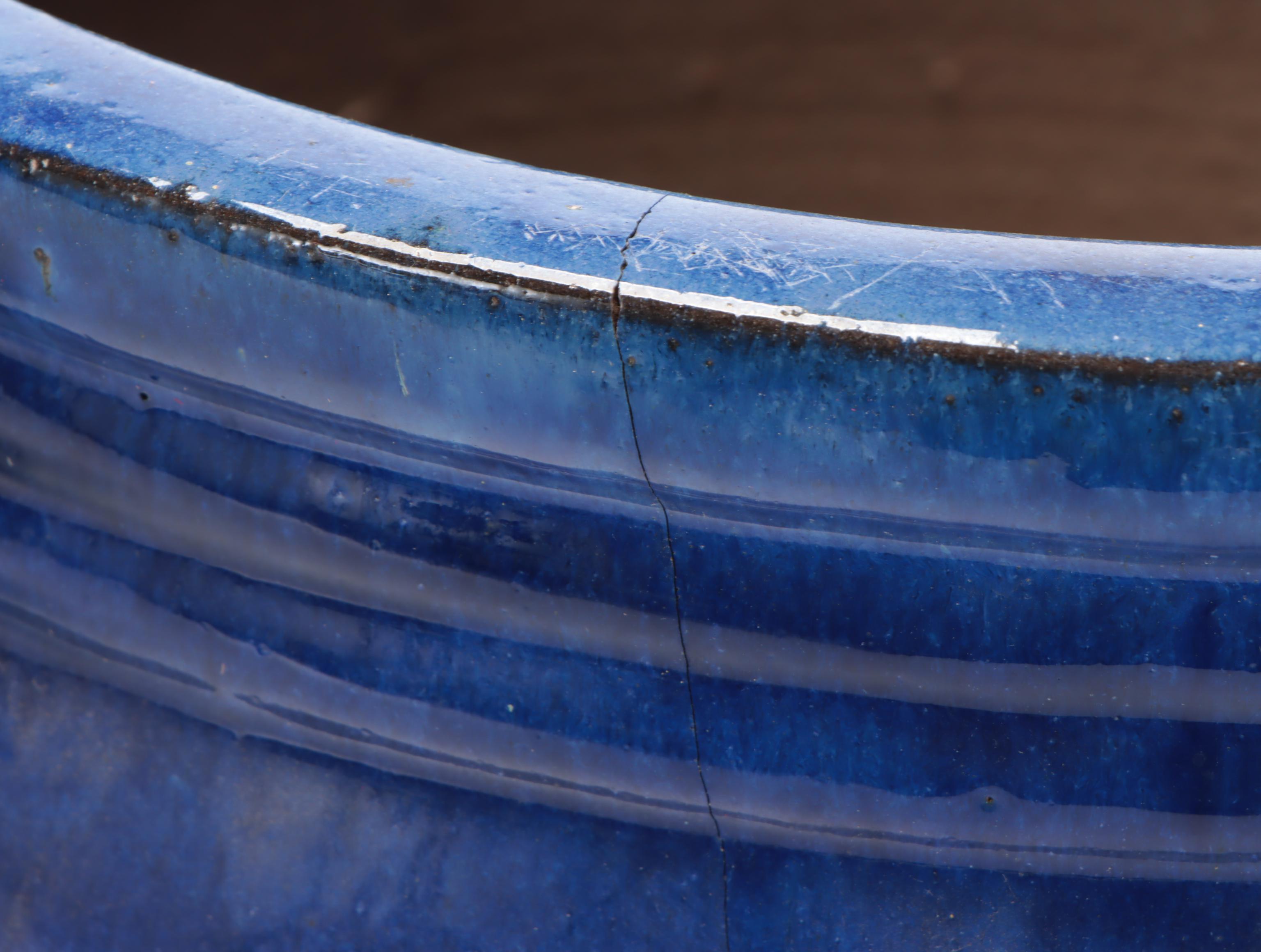 Contemporary Blue Glazed Ceramic Outdoor Planters