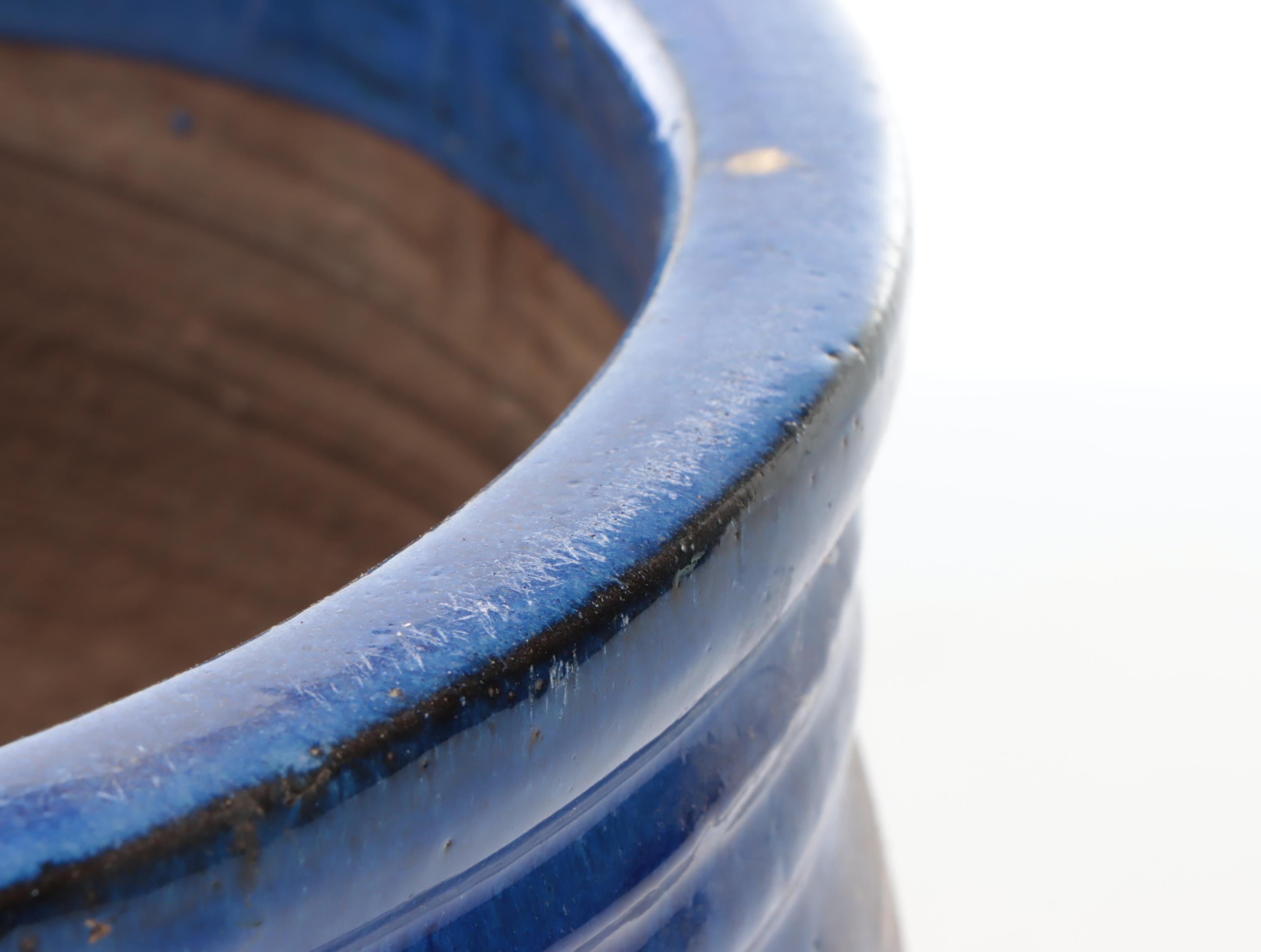 Contemporary Blue Glazed Ceramic Outdoor Planters