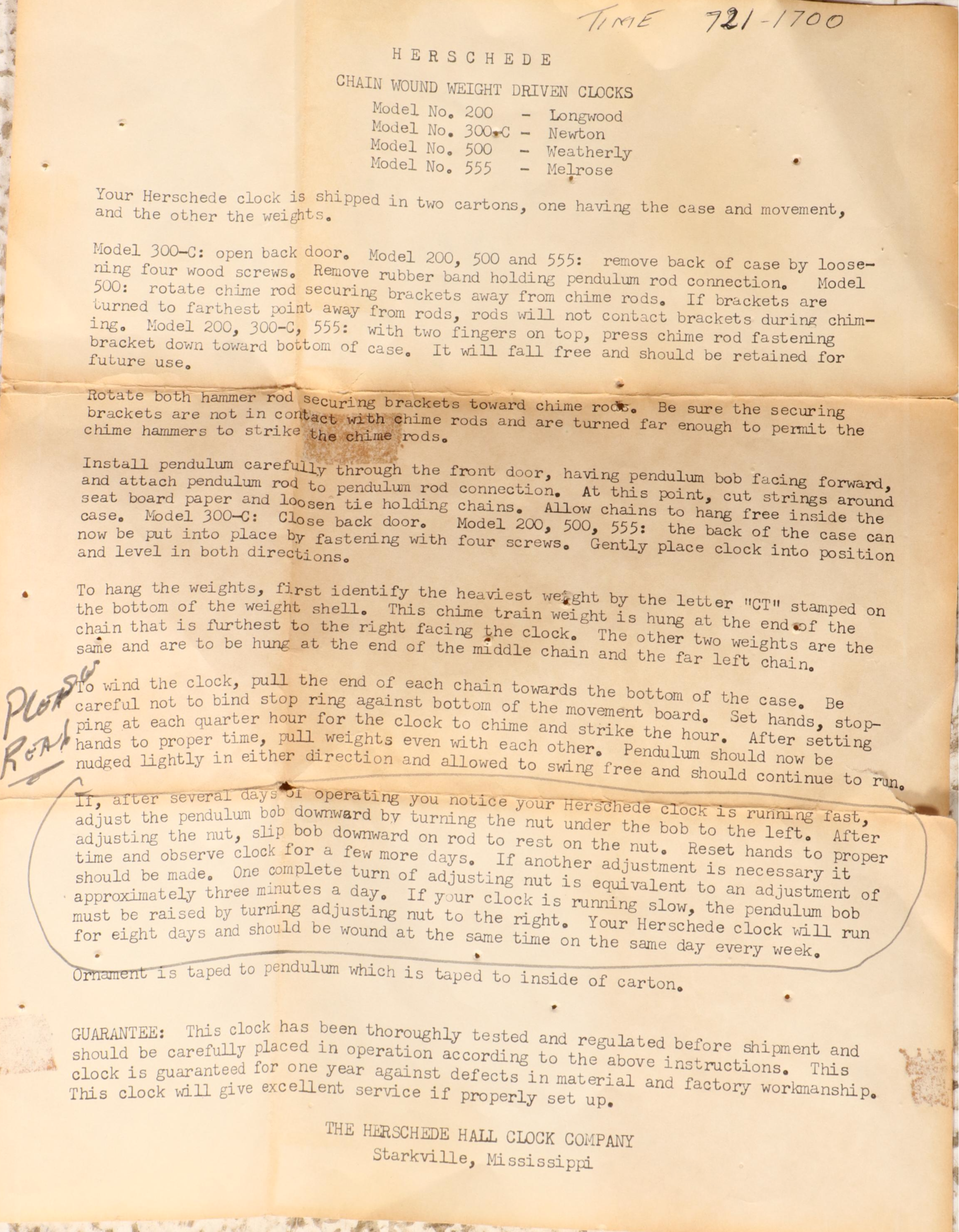 Herschede "Newton"  Cherry Wood Eight-Day Longwood Grandfather Clock