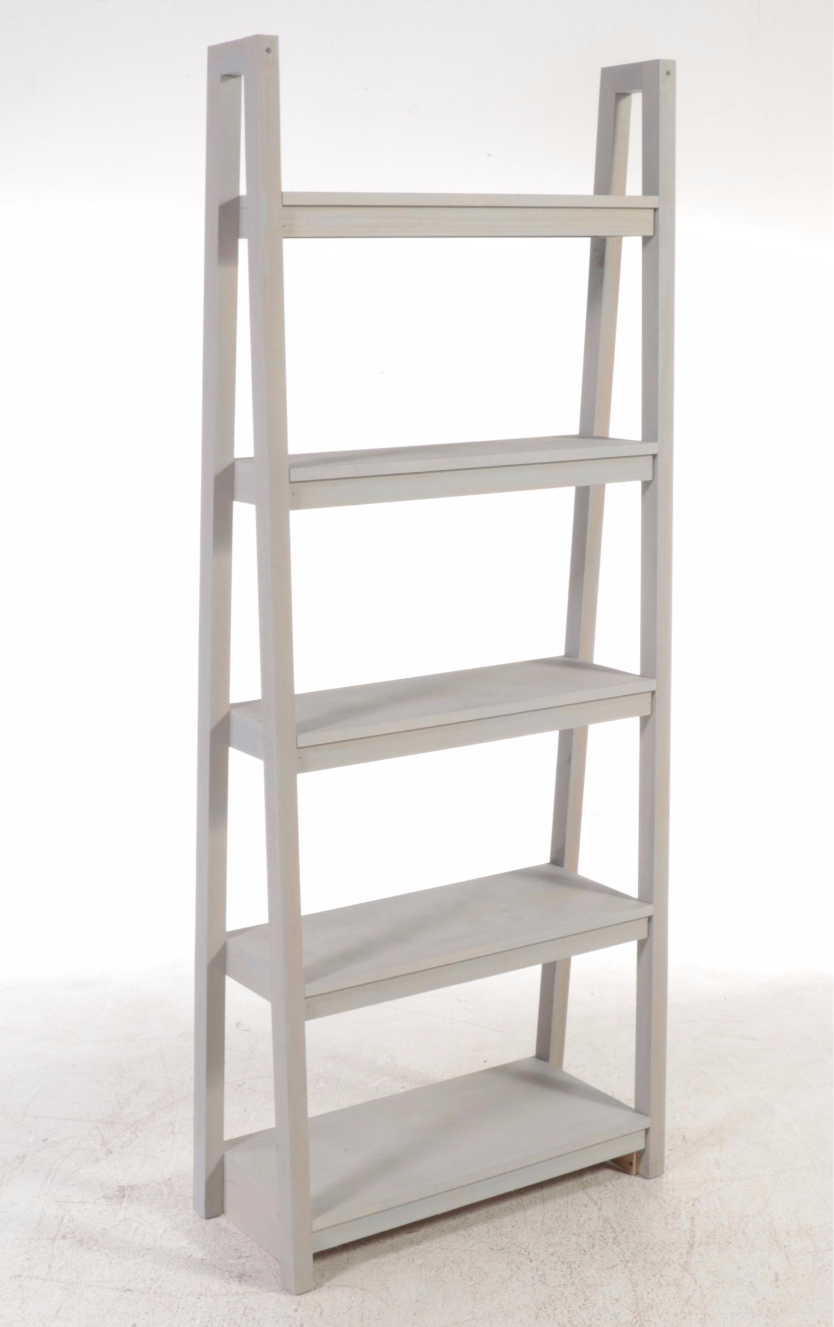 Pair of Contemporary Gray Painted Wood Graduated Shelving Units