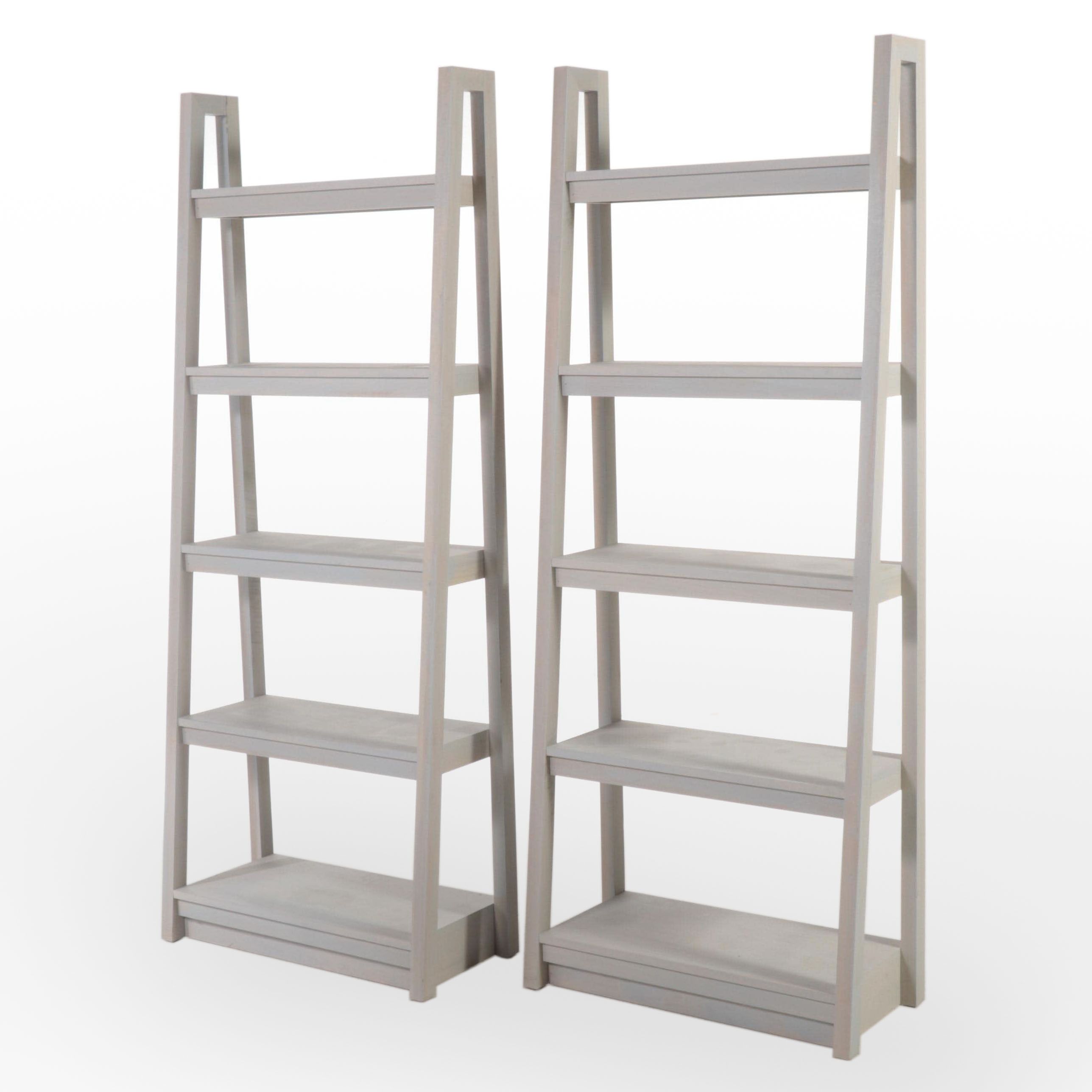 Pair of Contemporary Gray Painted Wood Graduated Shelving Units
