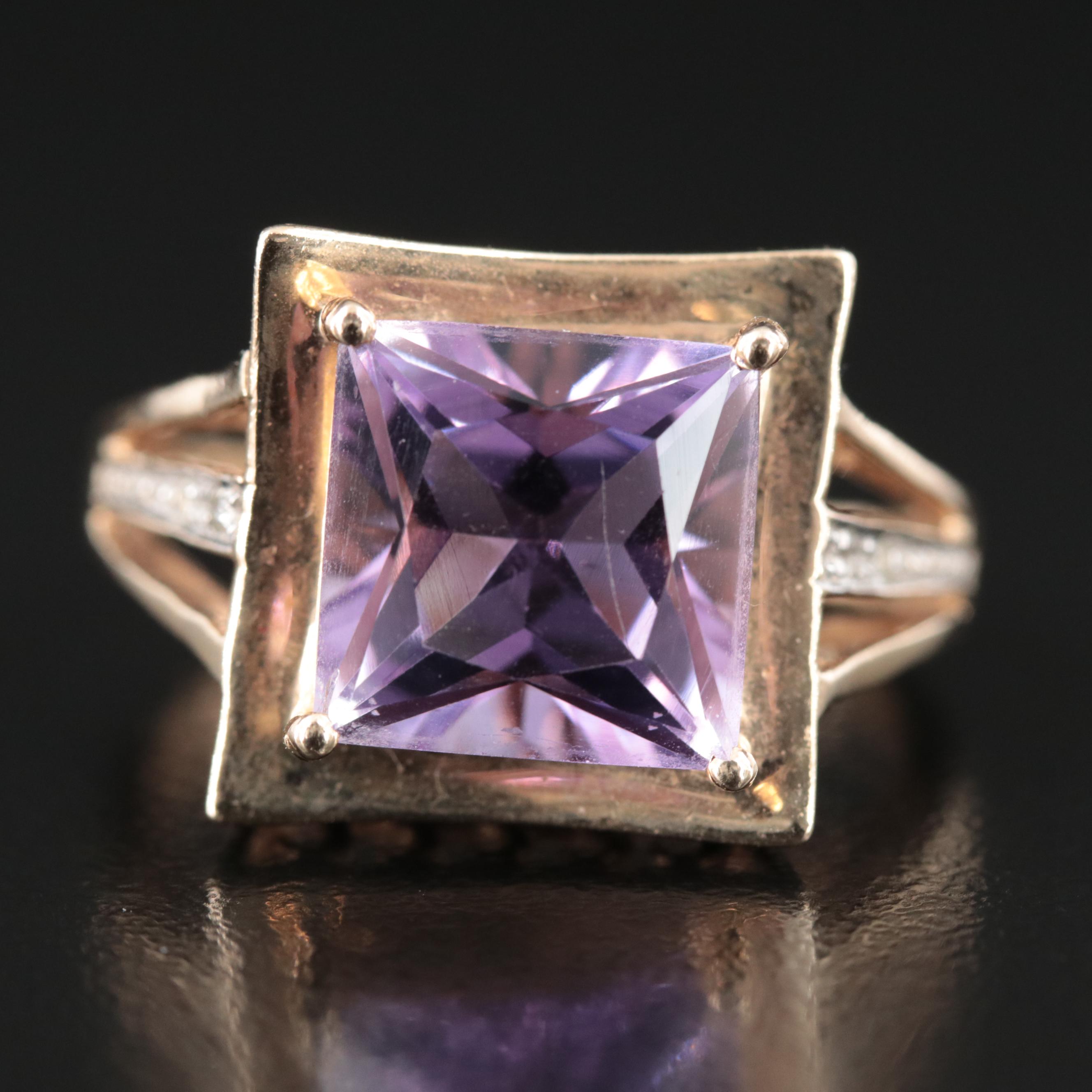 Vintage 10K Amethyst and Diamond Ring