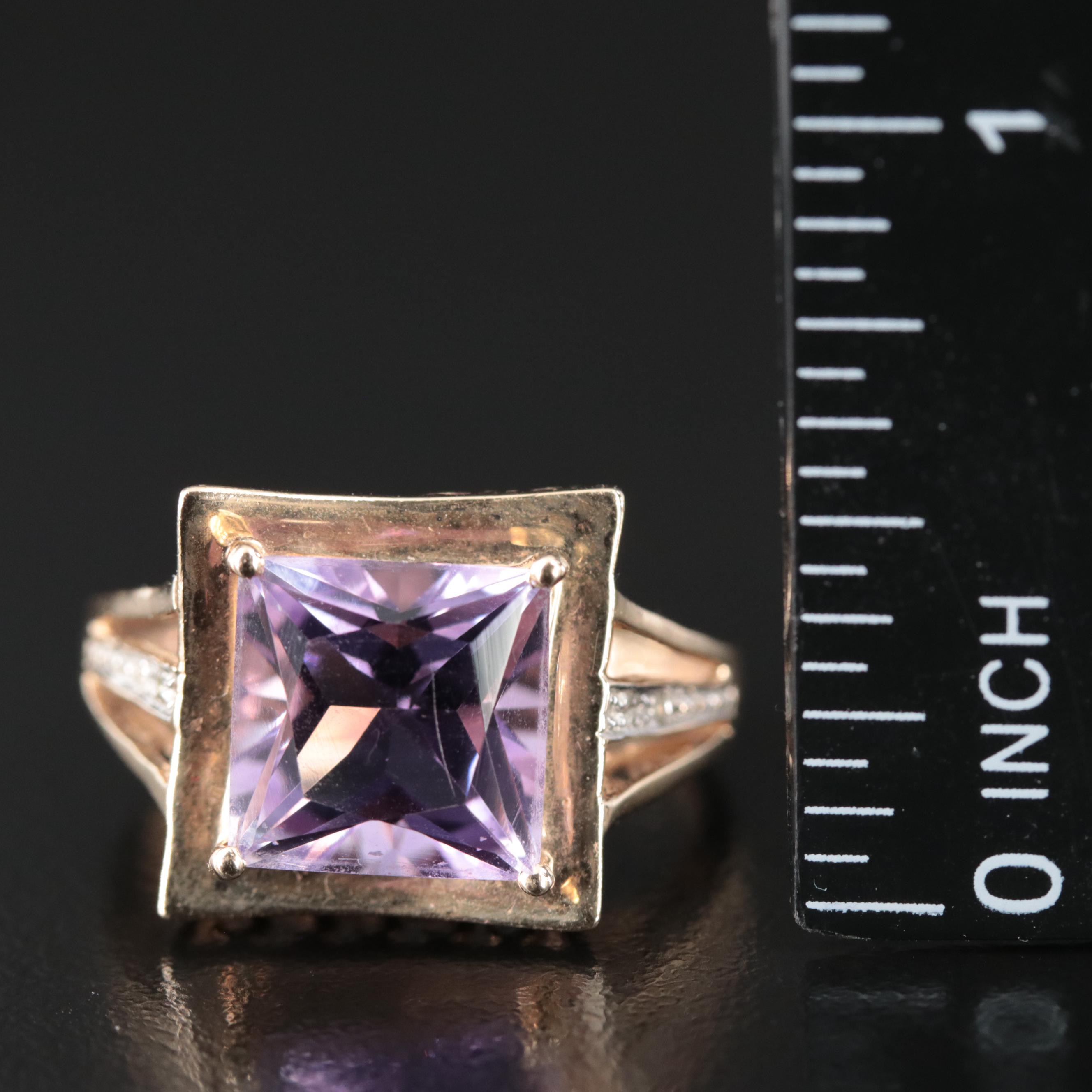 Vintage 10K Amethyst and Diamond Ring