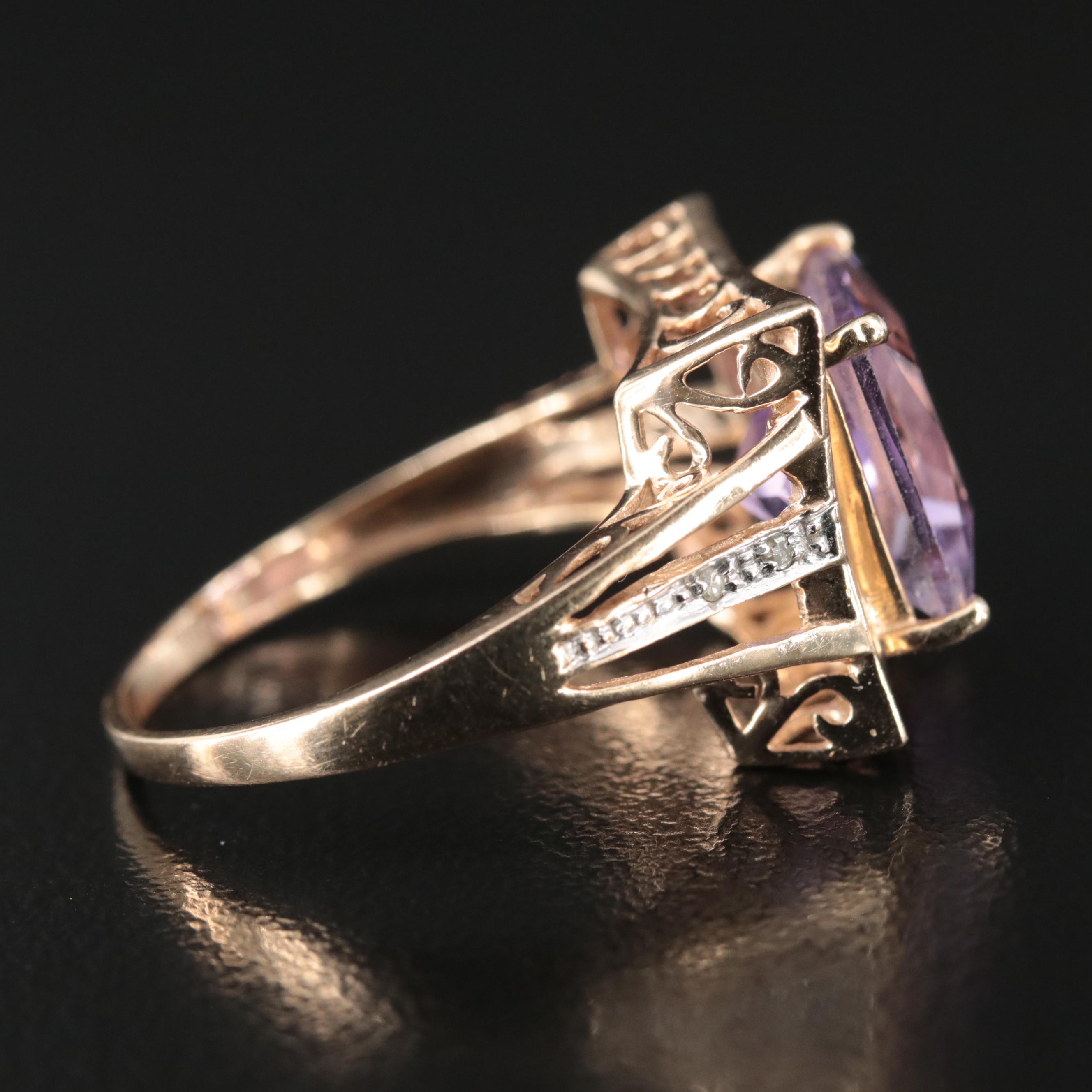 Vintage 10K Amethyst and Diamond Ring