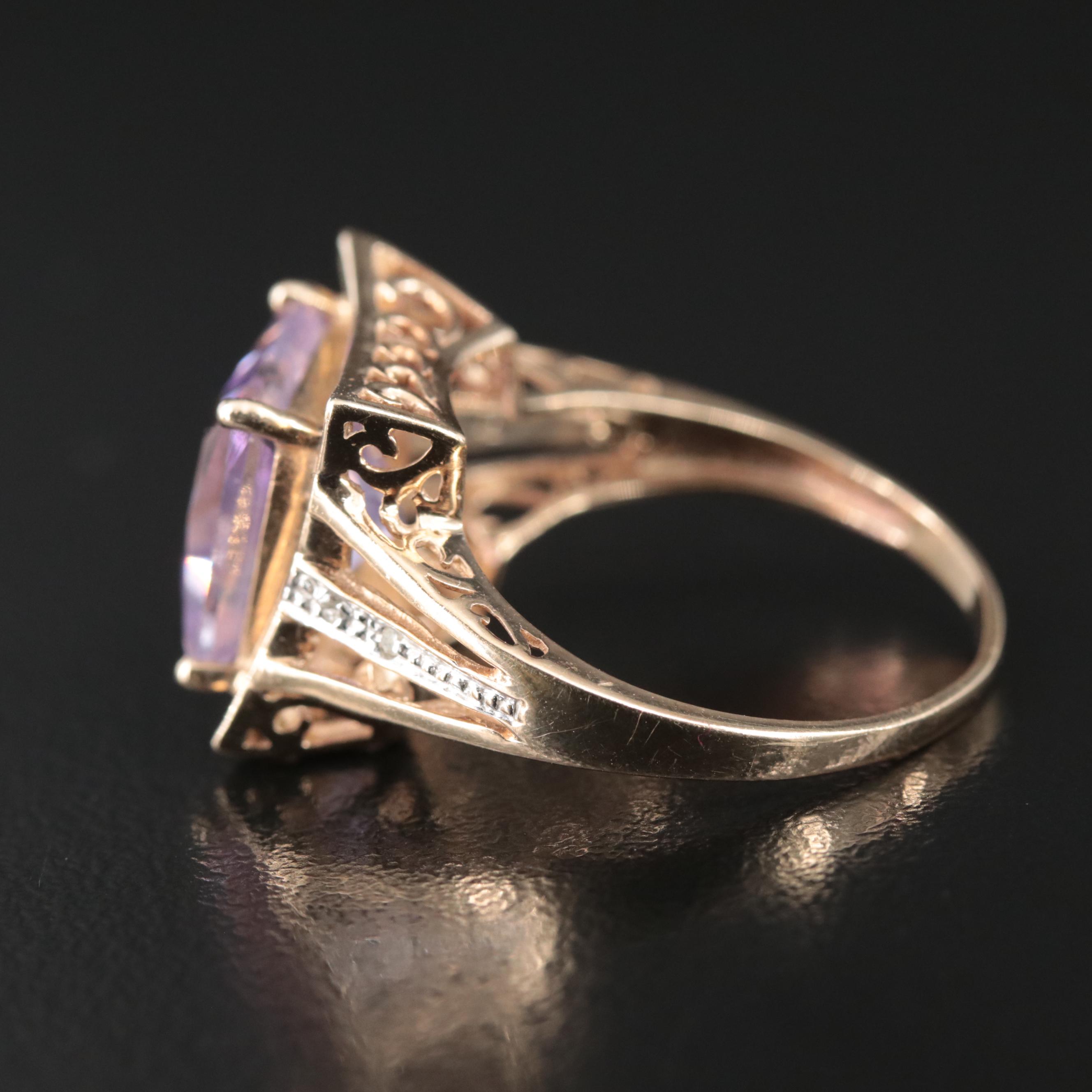 Vintage 10K Amethyst and Diamond Ring