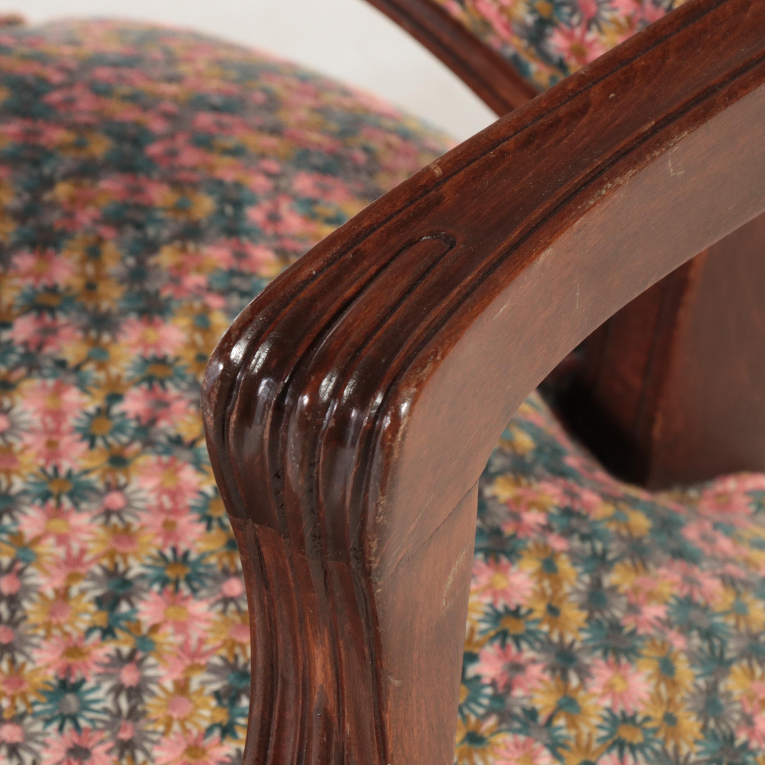 Rococo Revival Walnut and Crewel-Embroidered Parlor Chairs, Late 19th Century