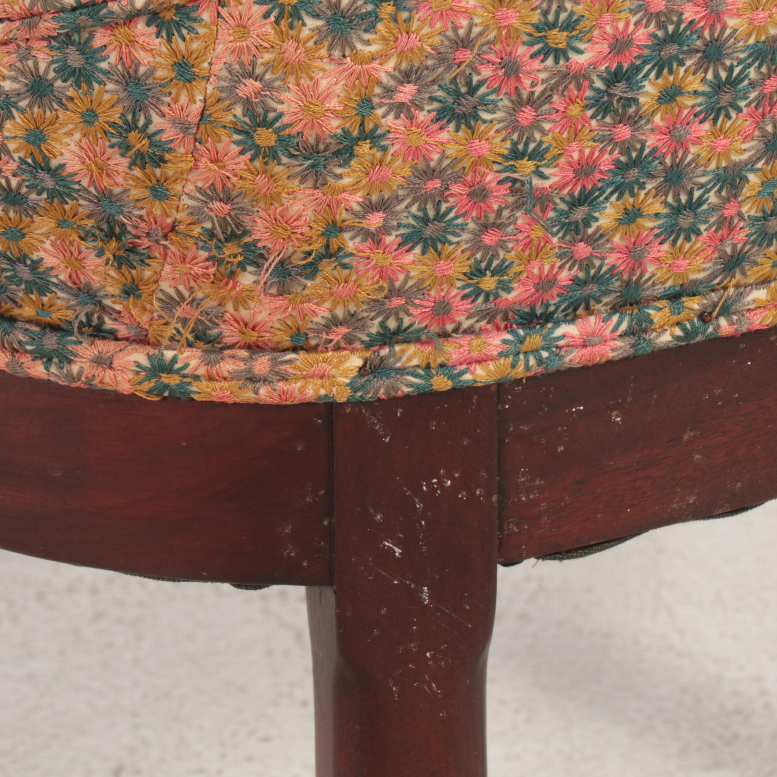 Rococo Revival Walnut and Crewel-Embroidered Parlor Chairs, Late 19th Century