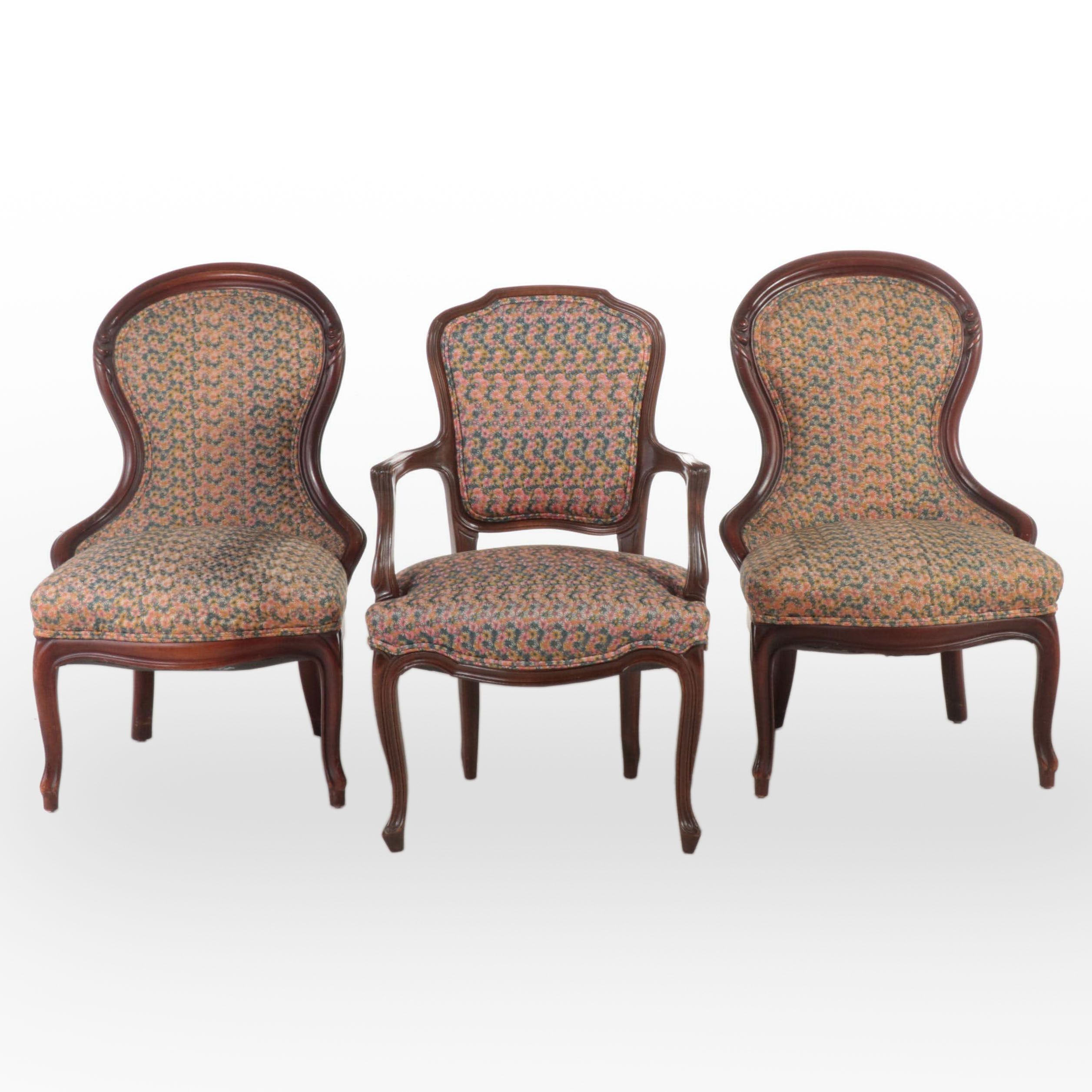 Rococo Revival Walnut and Crewel-Embroidered Parlor Chairs, Late 19th Century