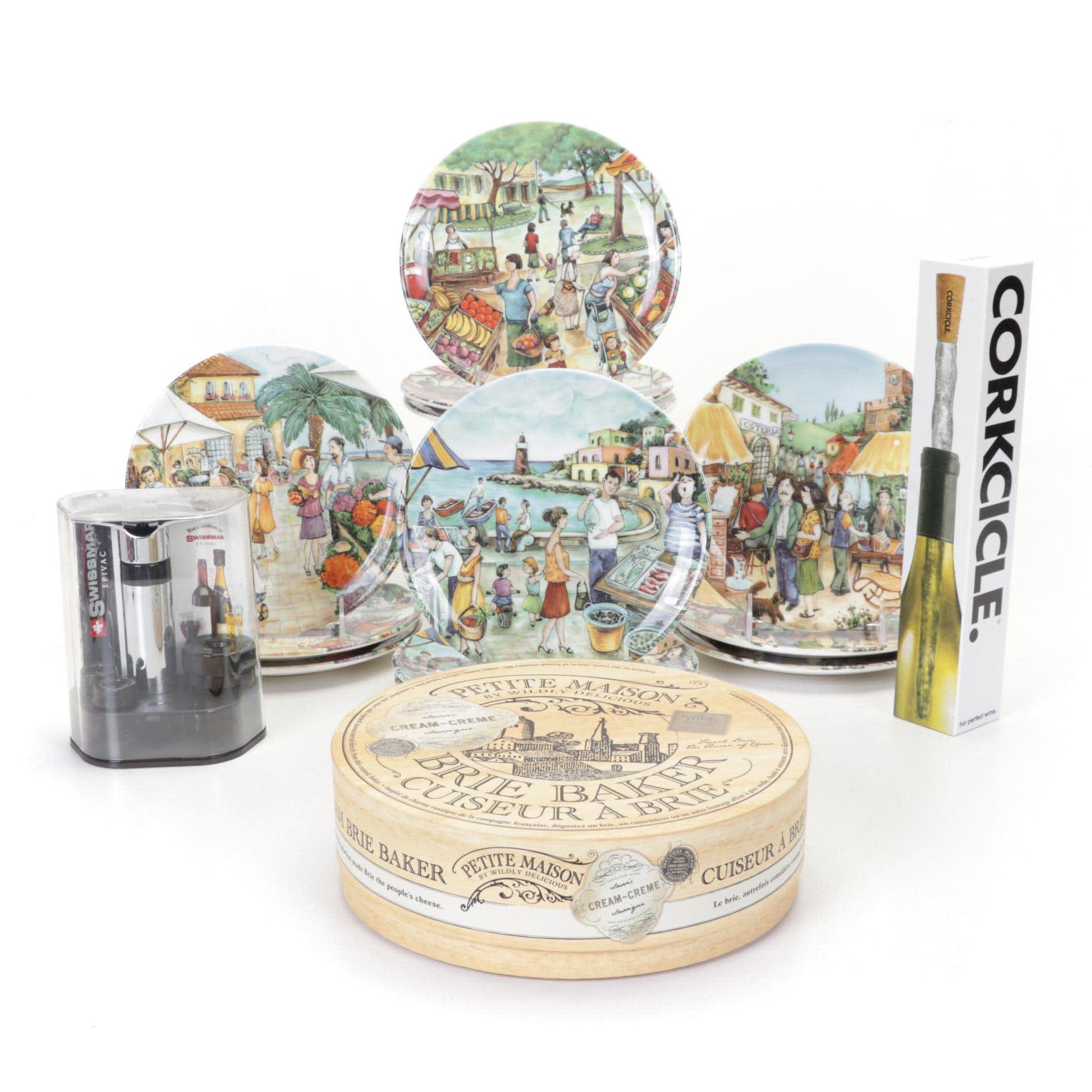 Brunelli "Market Scene" Plates, Brie Cheese Baking Dish, Corkcicle, and More