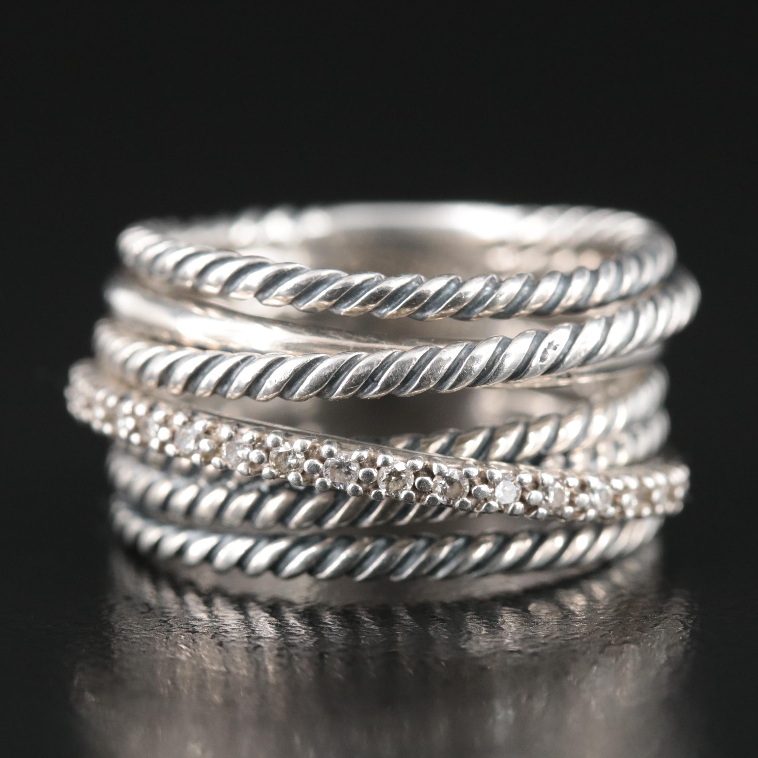 David Yurman "Crossover" Sterling Diamond Ring