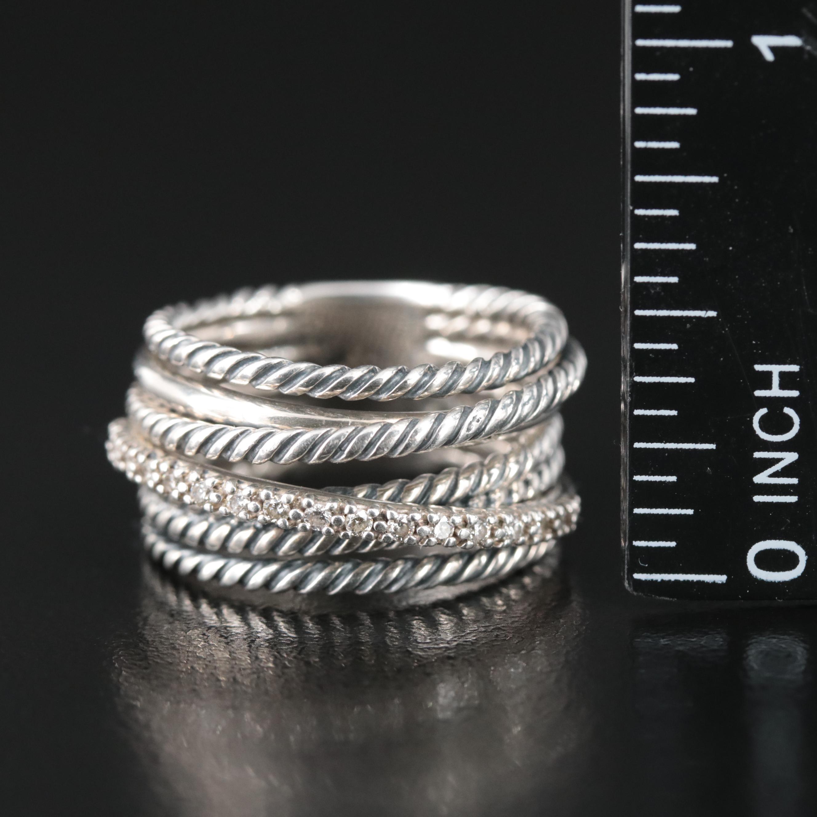 David Yurman "Crossover" Sterling Diamond Ring
