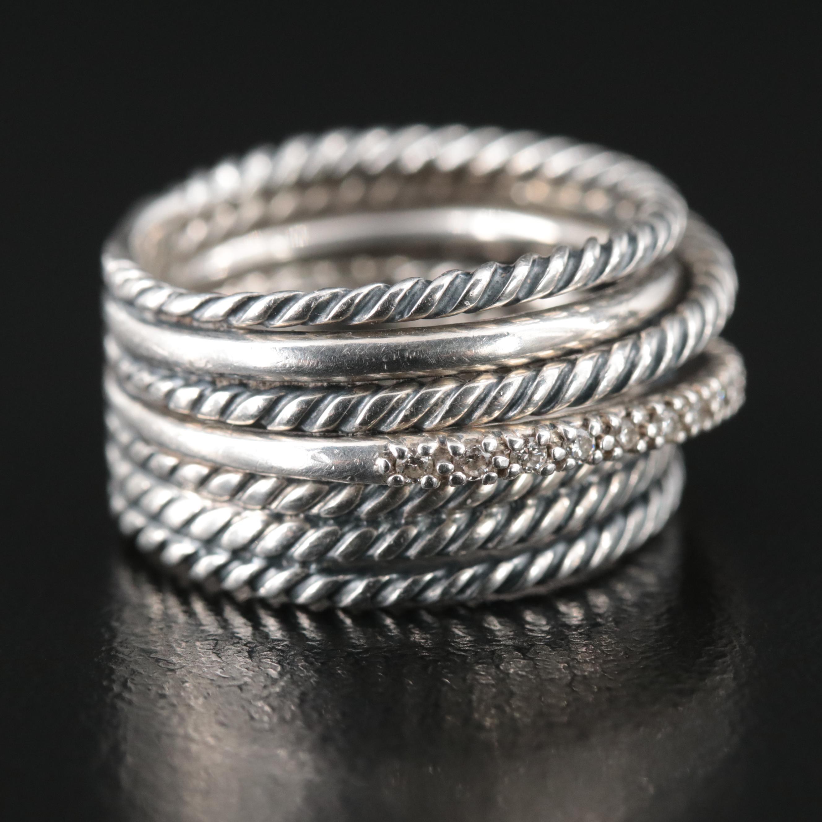 David Yurman "Crossover" Sterling Diamond Ring