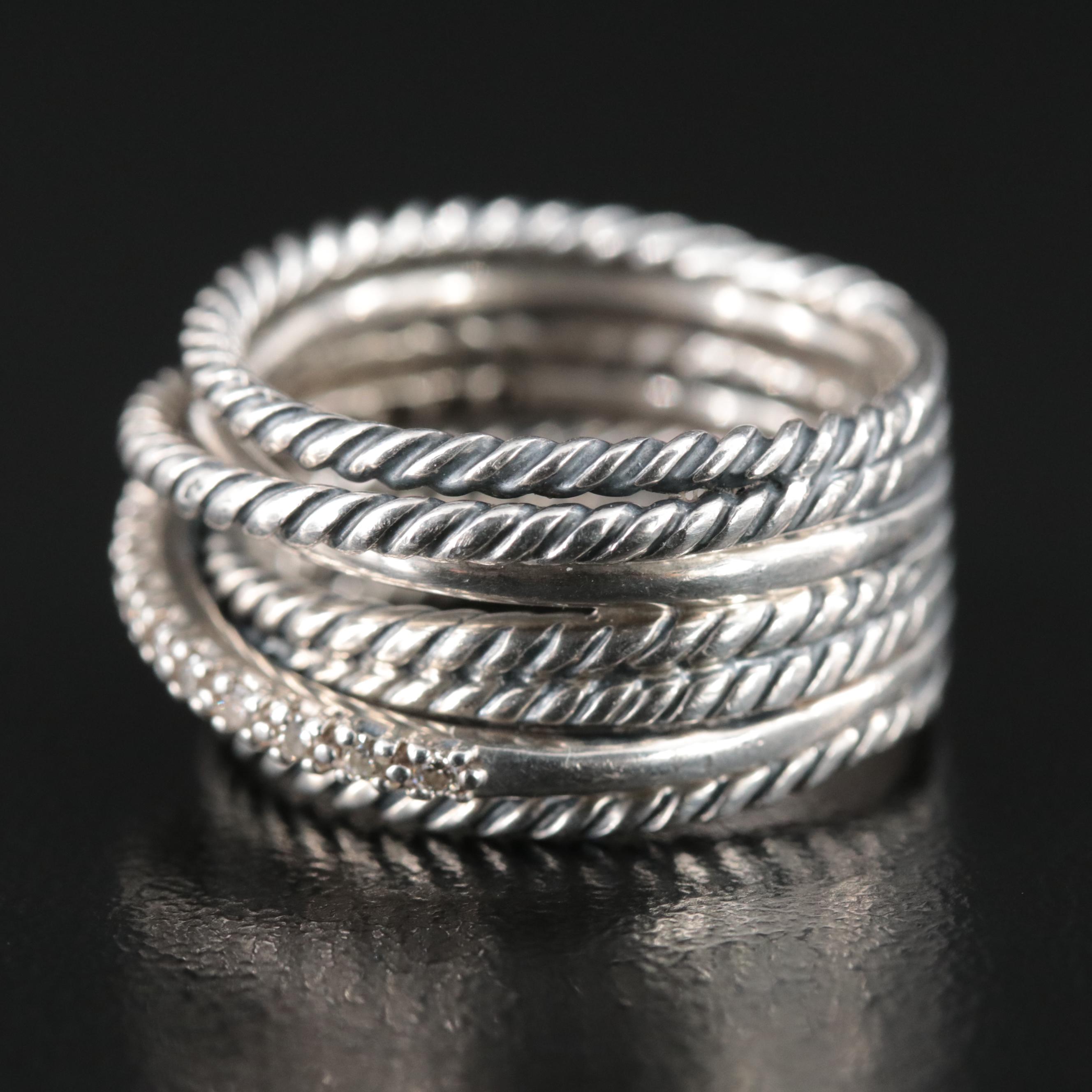 David Yurman "Crossover" Sterling Diamond Ring