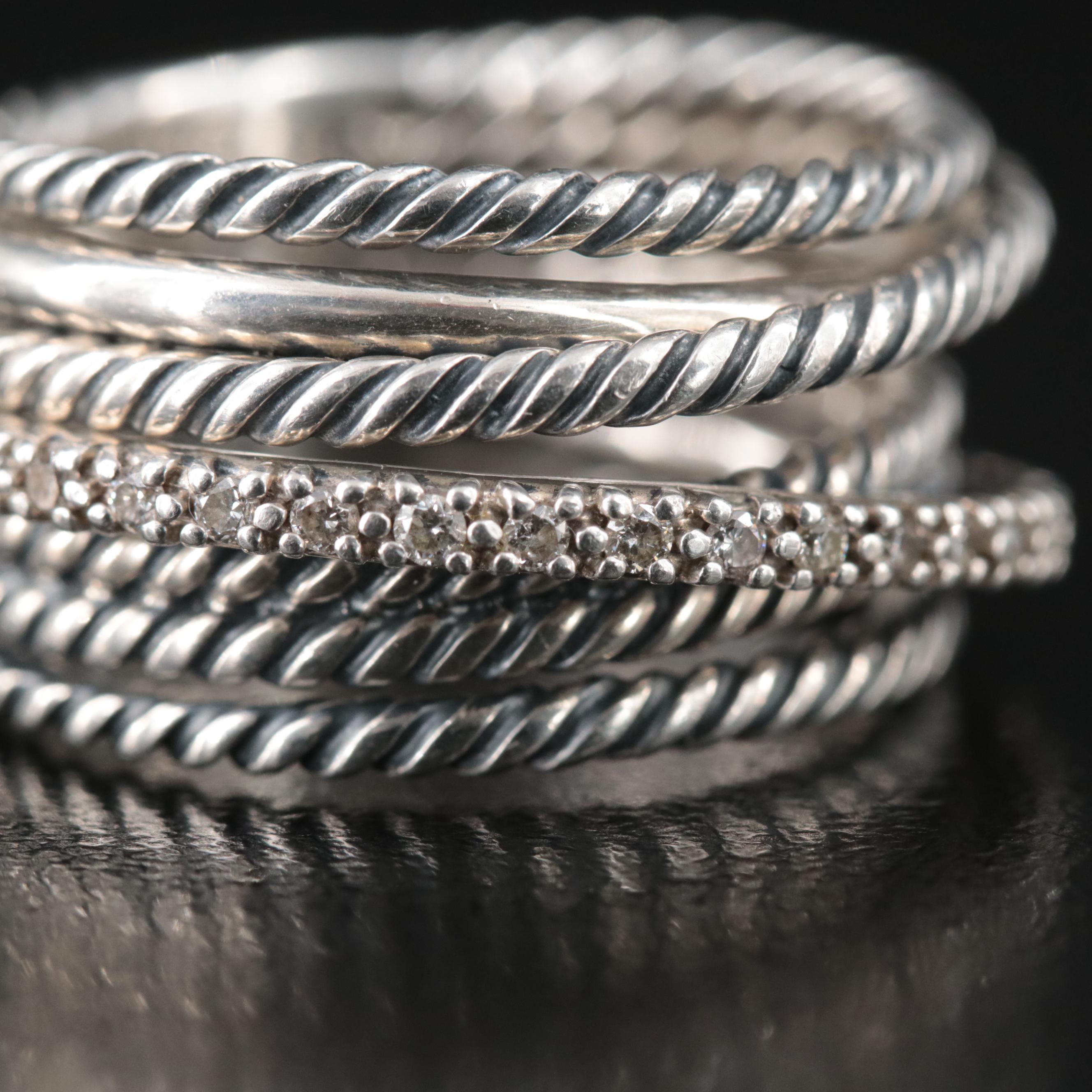 David Yurman "Crossover" Sterling Diamond Ring