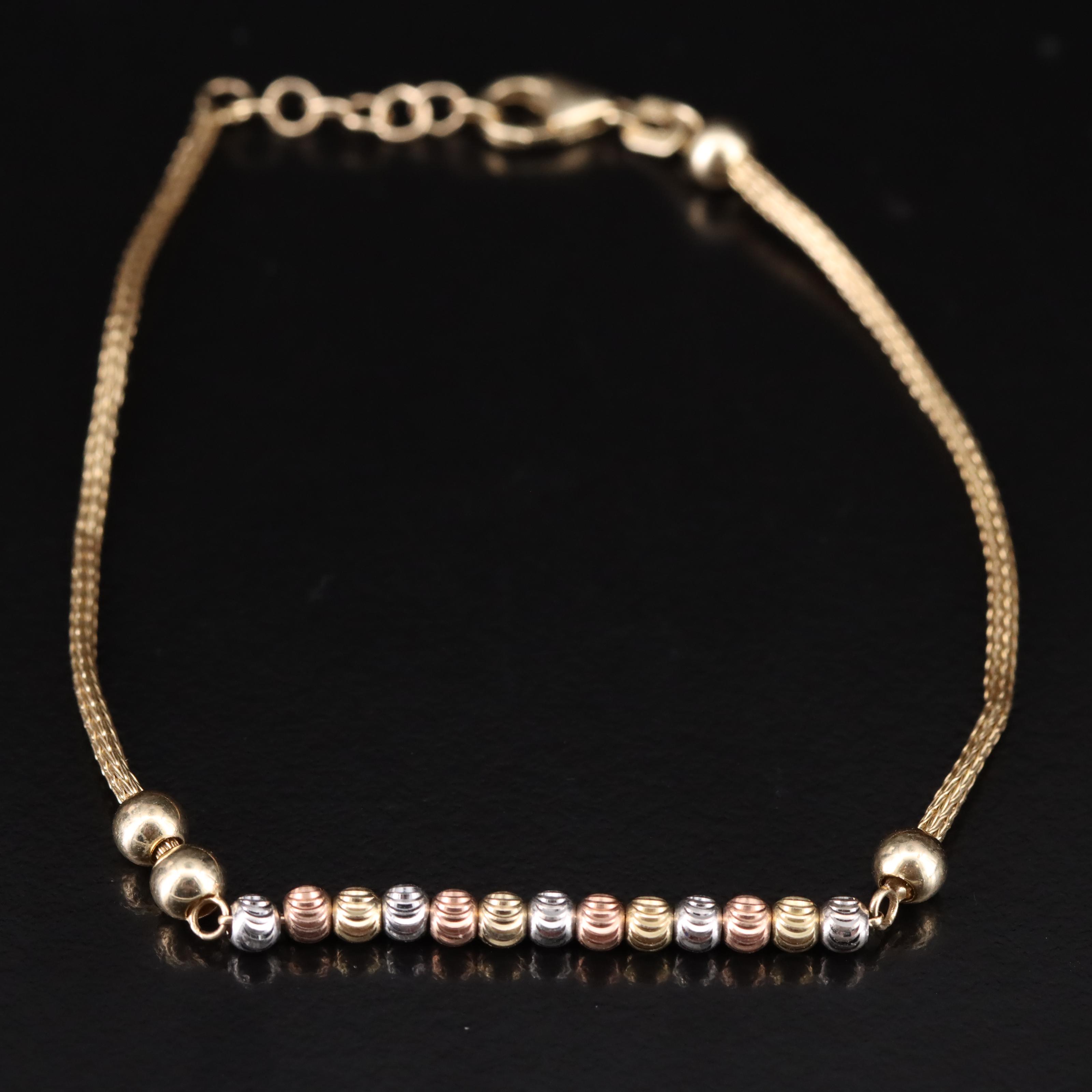 14K Tri-Color Bead Bracelet