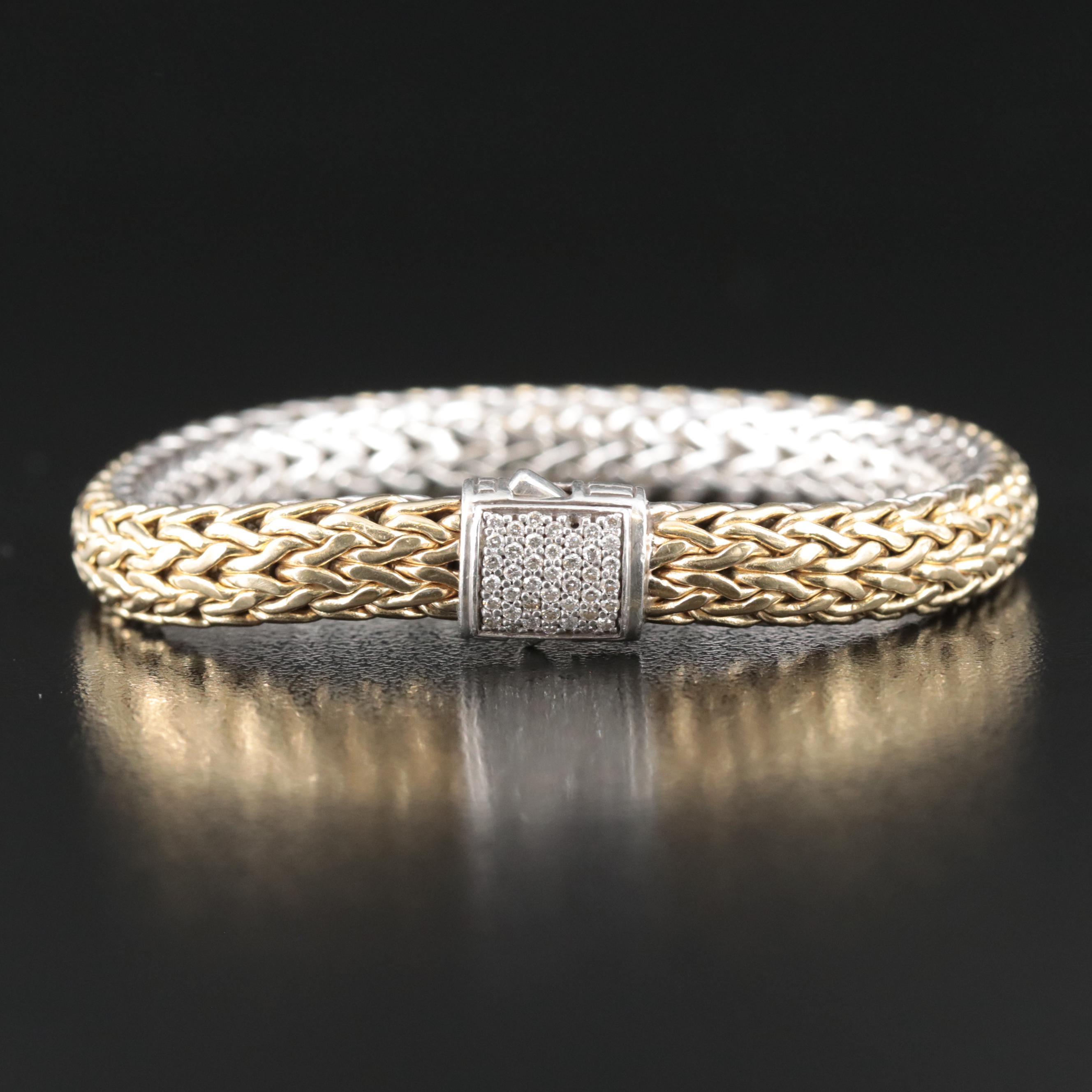 John Hardy Sterling Diamond Reversible Bracelet with 18K Bonded Gold Accents