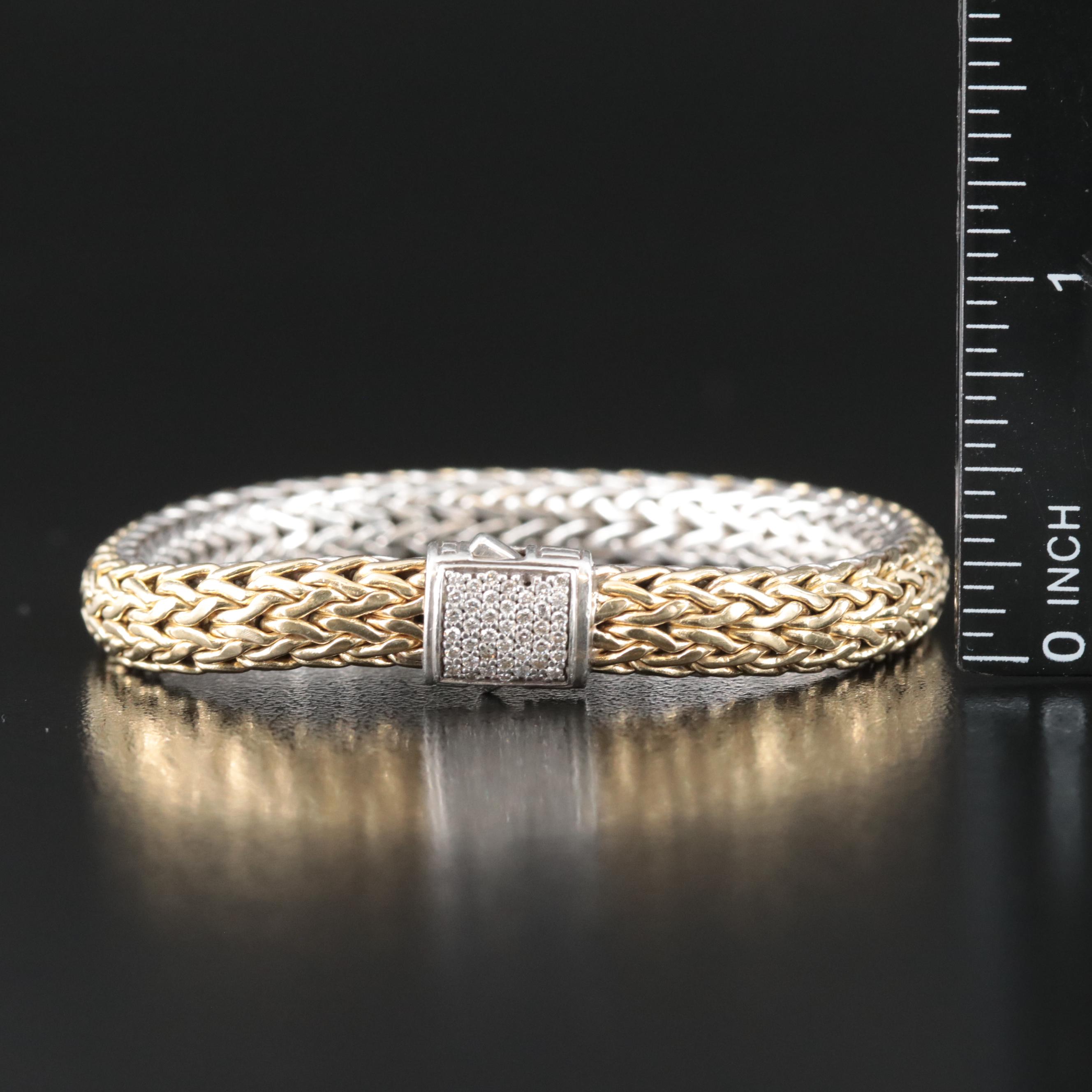 John Hardy Sterling Diamond Reversible Bracelet with 18K Bonded Gold Accents