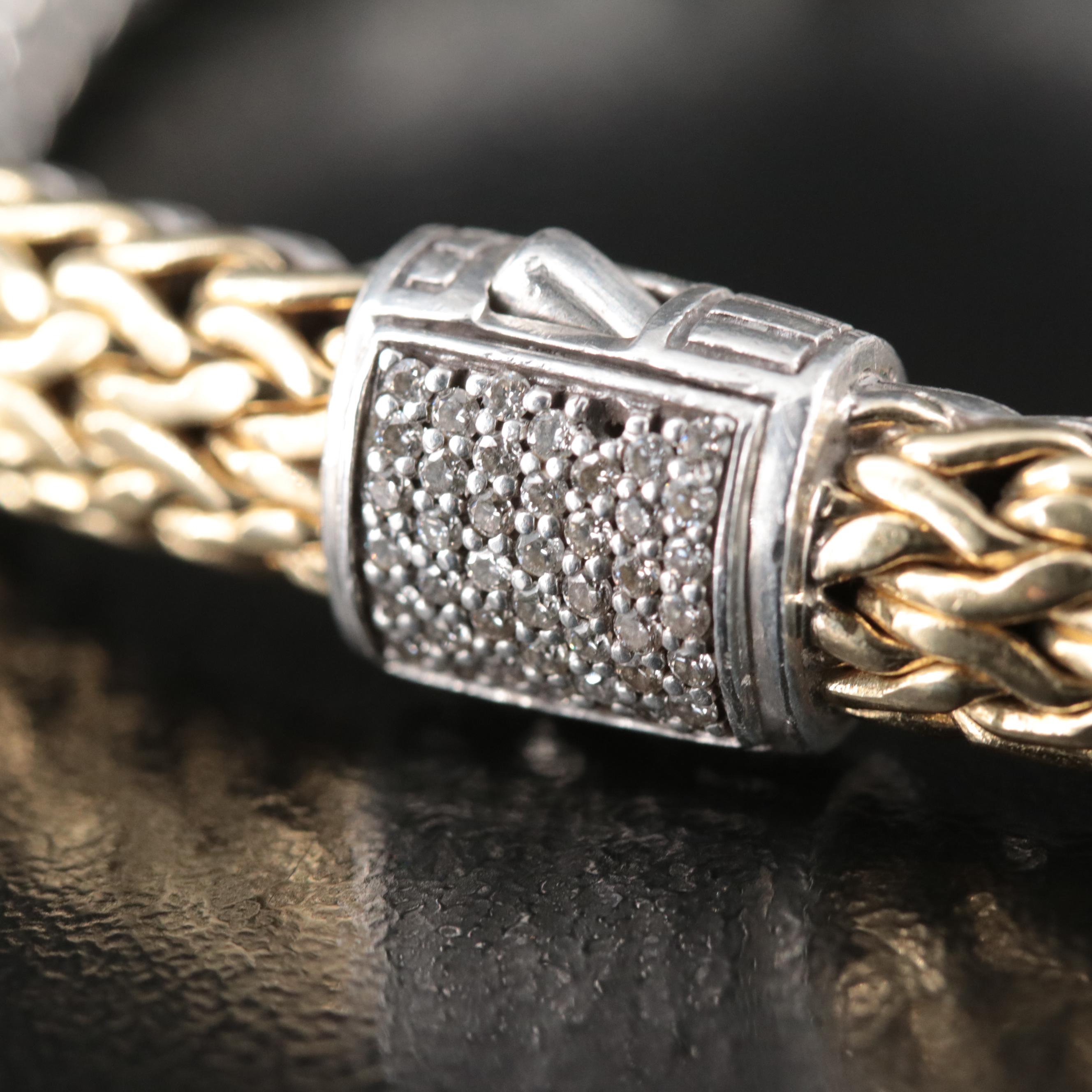 John Hardy Sterling Diamond Reversible Bracelet with 18K Bonded Gold Accents