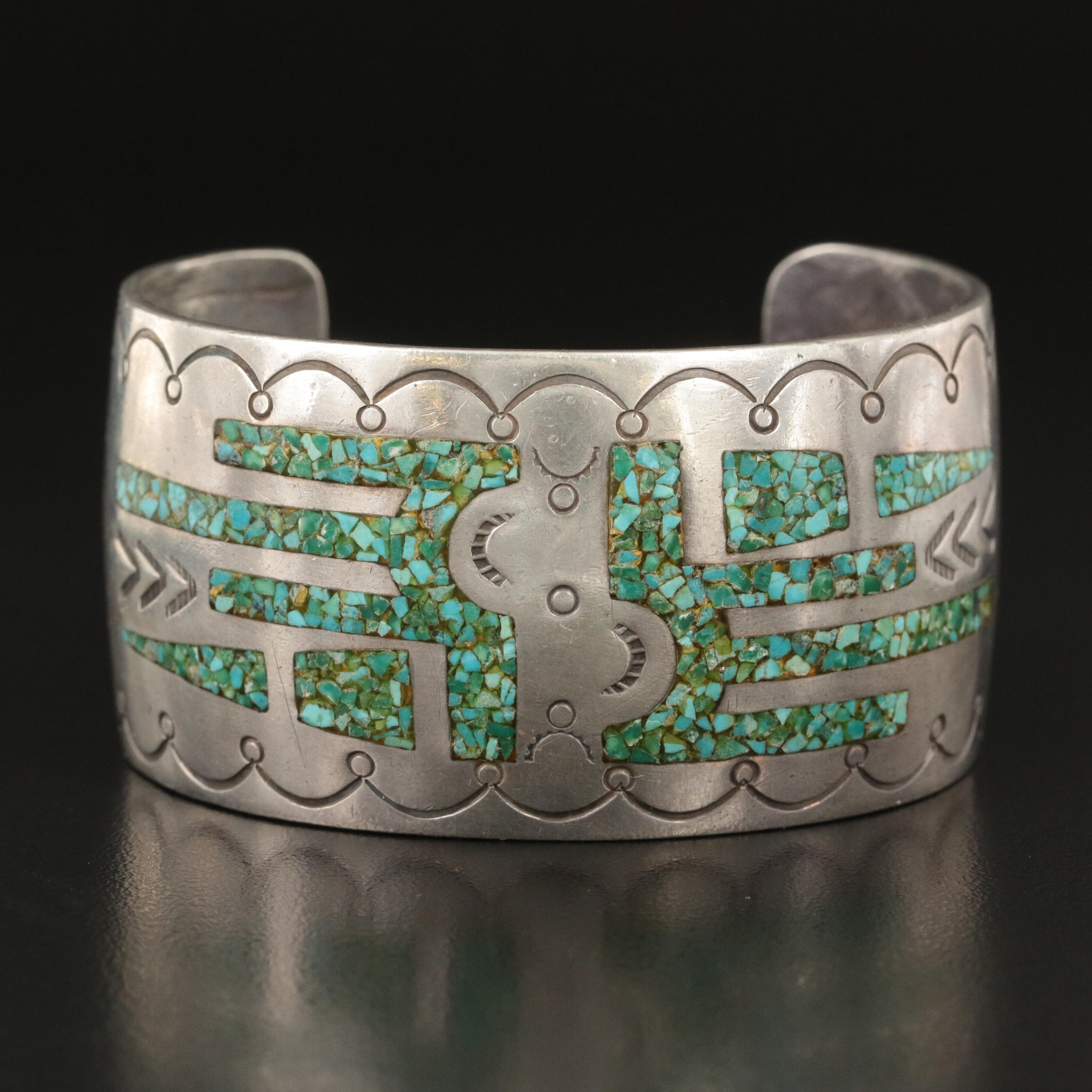 Sterling Chip Stone Stampwork Cuff