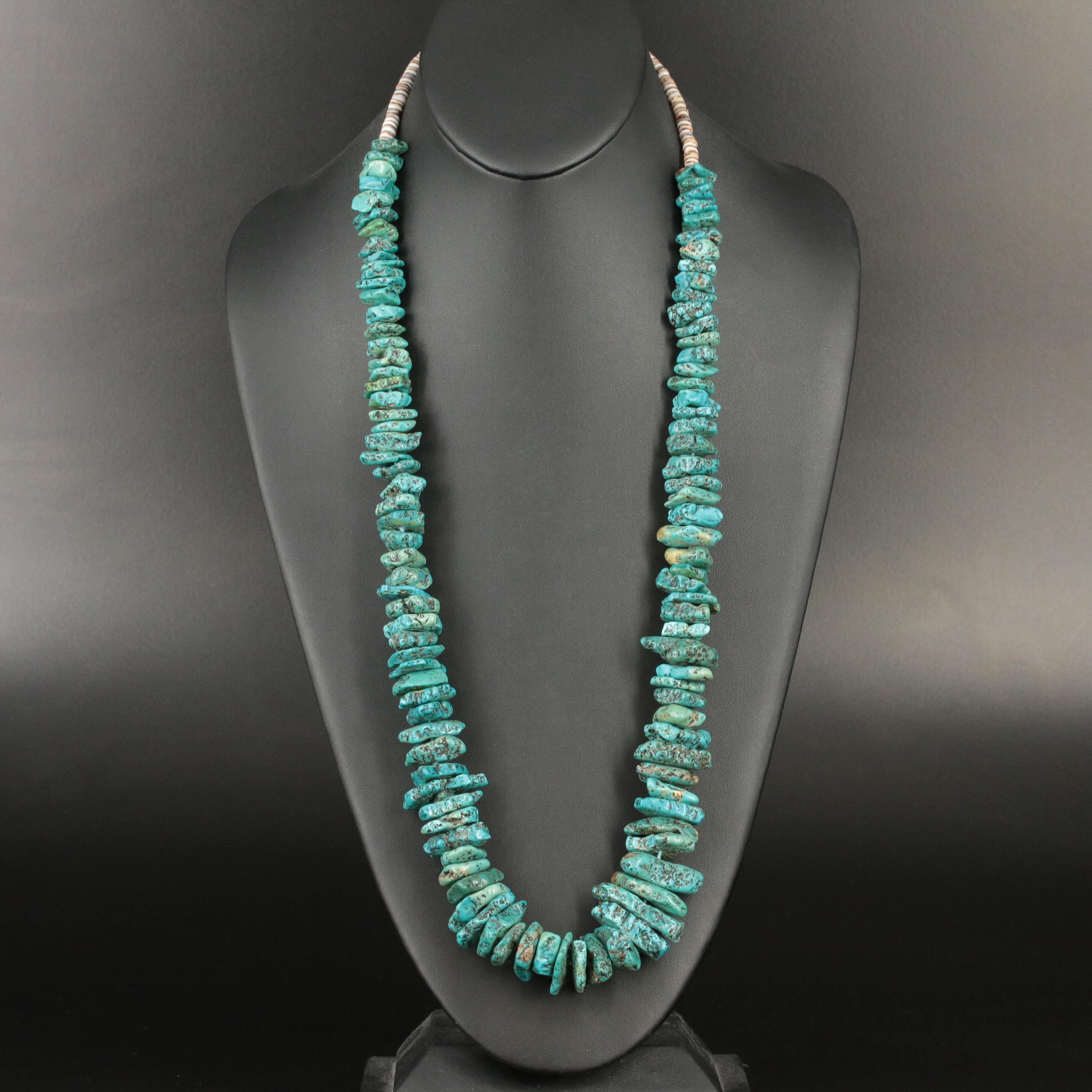 Western Style Graduated Turquoise and Shell Necklace