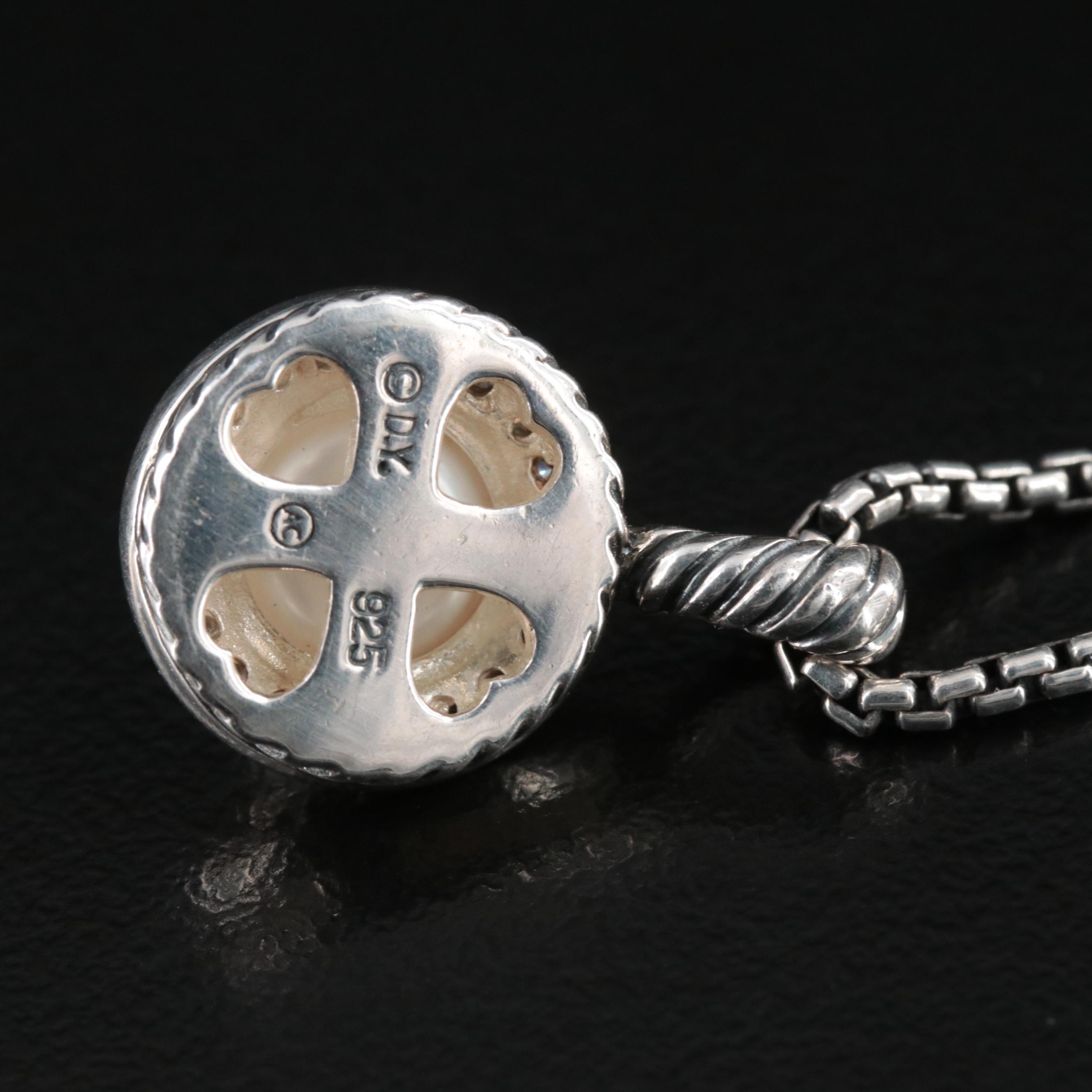 David Yurman "Cerise" Sterling Pearl and Diamond Pendant Necklace