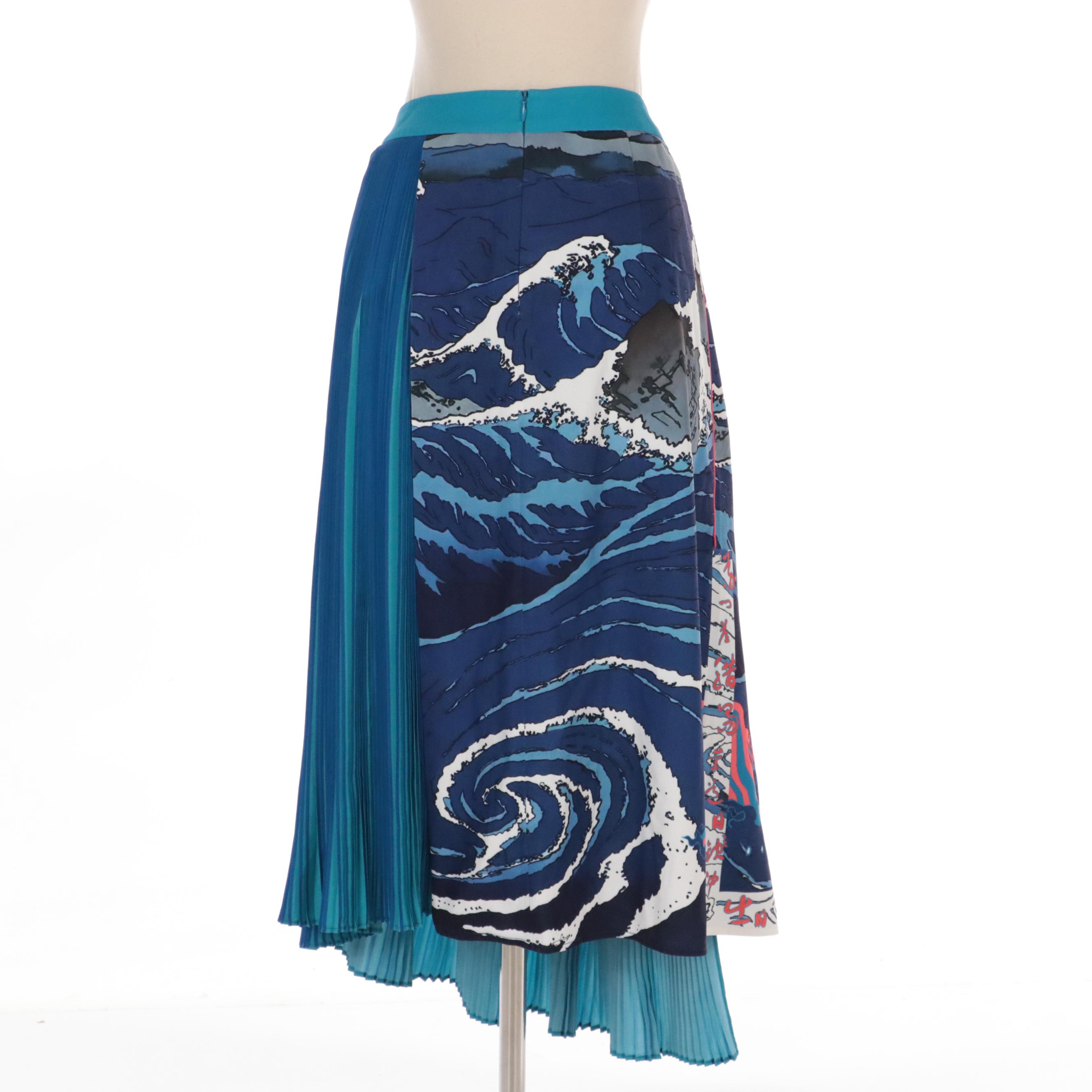 Mukzin Multicolor Japanese Print and Plissé Midi Skirt