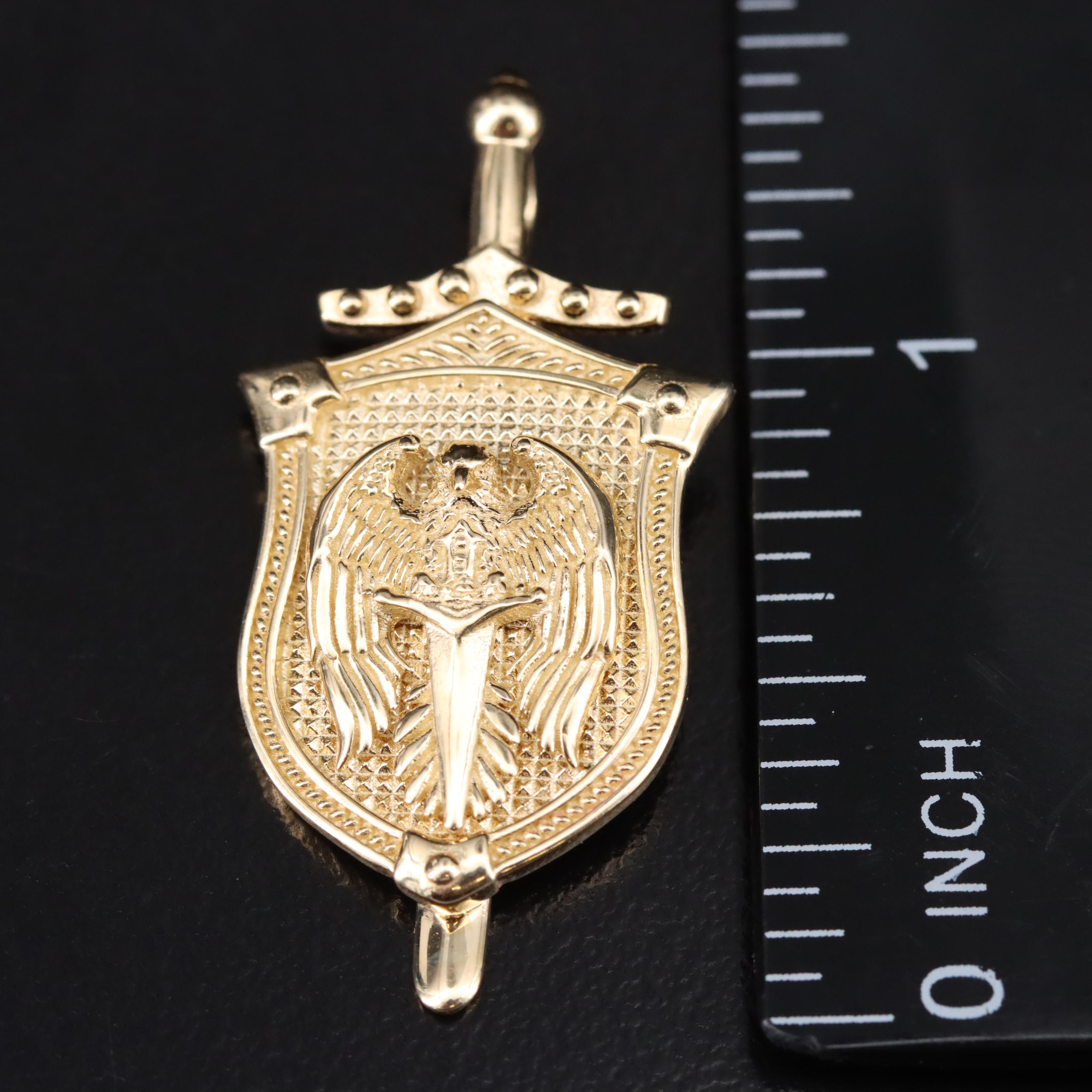 10K Sword and Shield Pendant with Eagle Detail