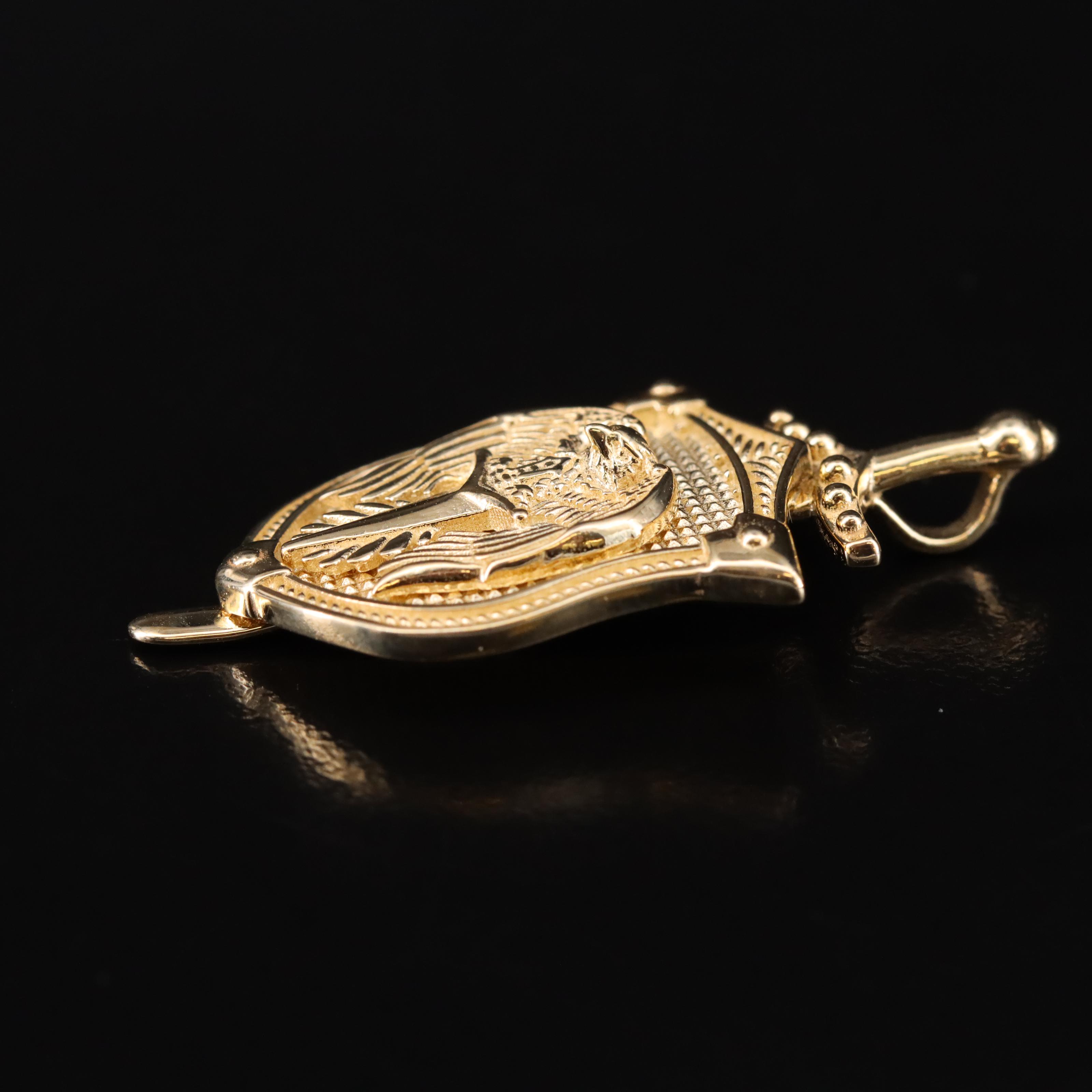 10K Sword and Shield Pendant with Eagle Detail