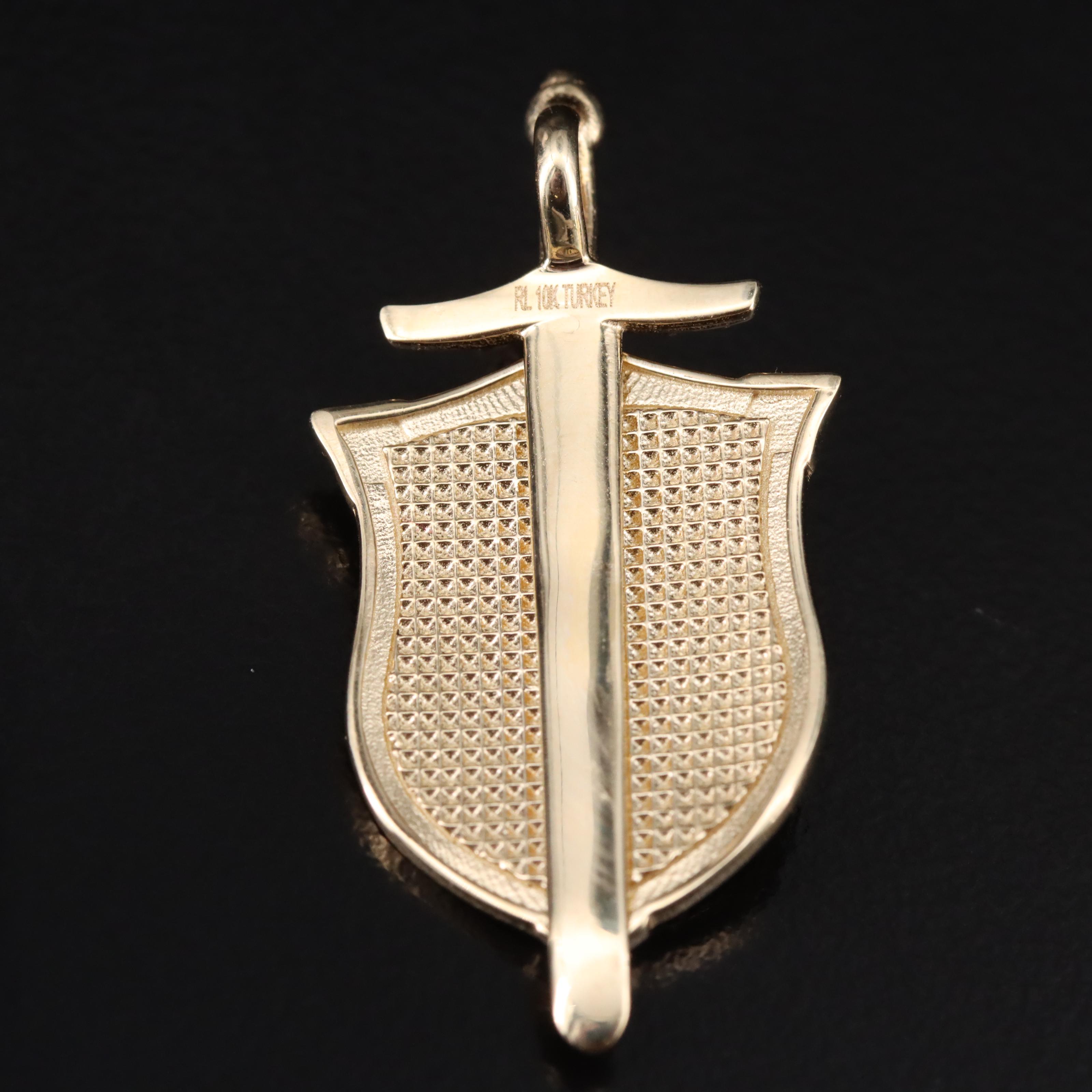 10K Sword and Shield Pendant with Eagle Detail