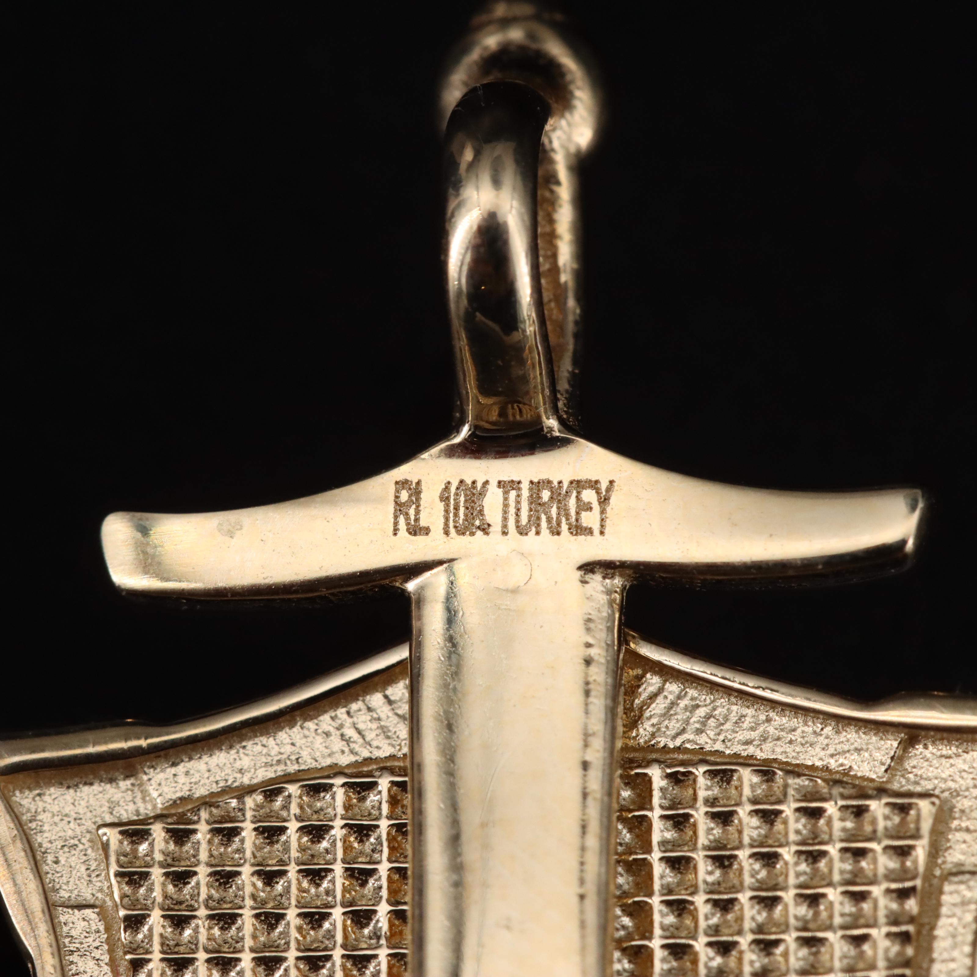 10K Sword and Shield Pendant with Eagle Detail