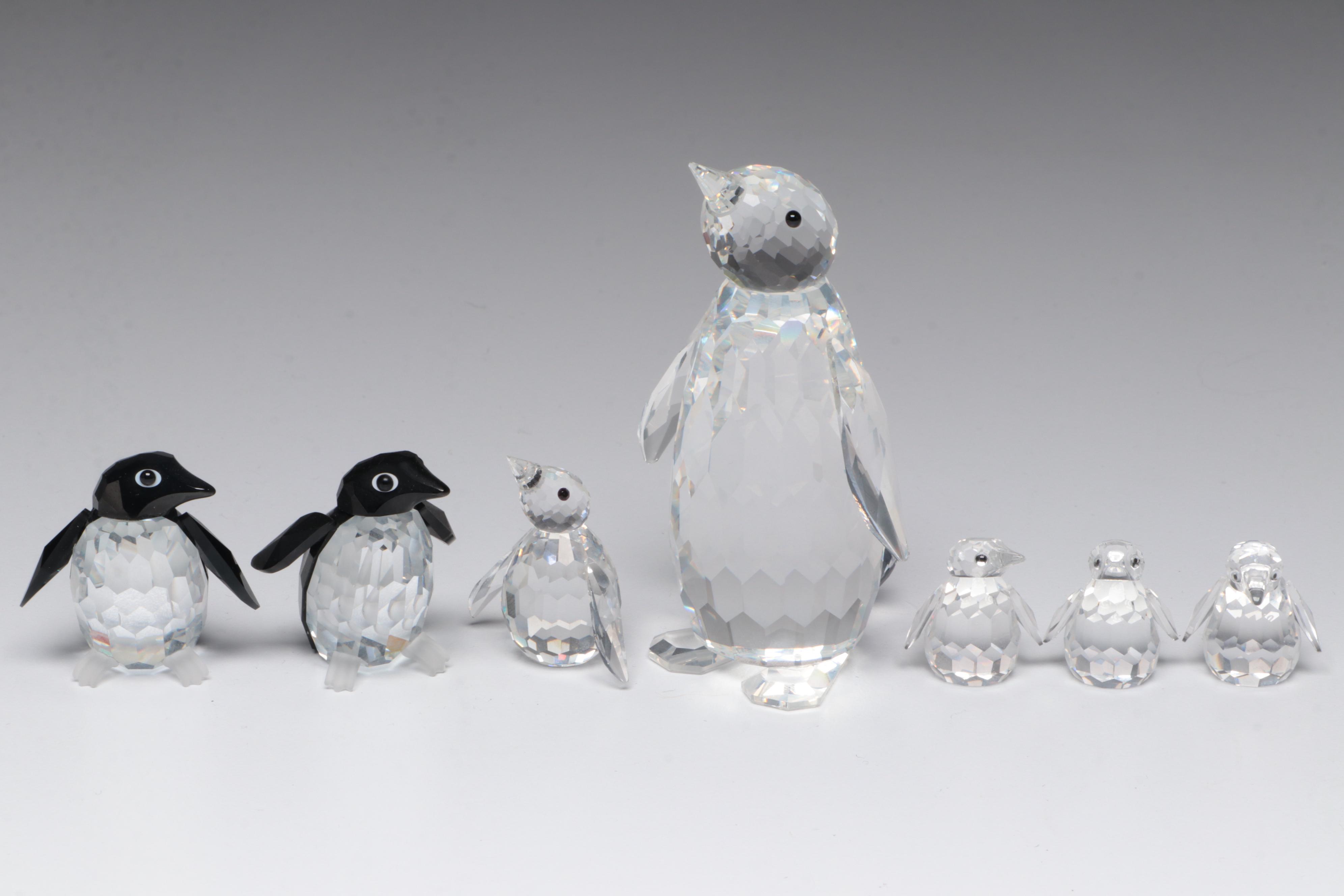 Swarovski Crystal Penguin Figurines with Mirrored Bases, Late 20th Century